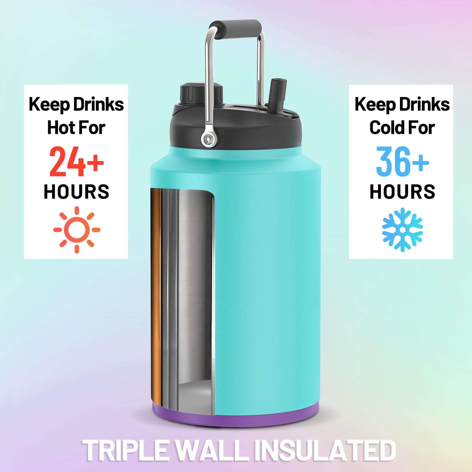 Tronco 1 Gallon Water Bottle, 128 oz Large Stainless Steel Triple Wall Vacuum Insulated Water Jug with Straw Lid and Spout, Keep Cold 48 Hrs, Top Handle, Leak Proof, Wide Mouth, Sweat Proof, BPA Free 4