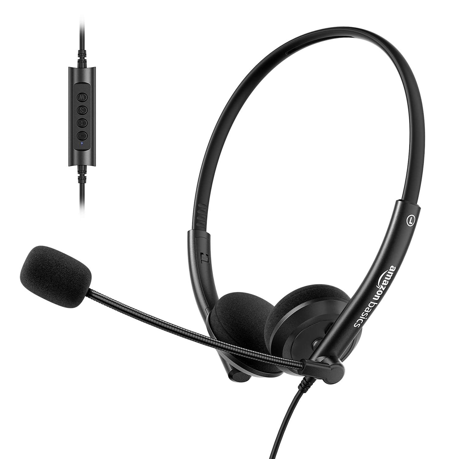 amazon basics Wired On-Ear Headphones with Noise-Cancelling Mic | Enhanced DSP | Adjustable Headband & SoundGuard | Lightweight | for PC/Mac (Black) 1