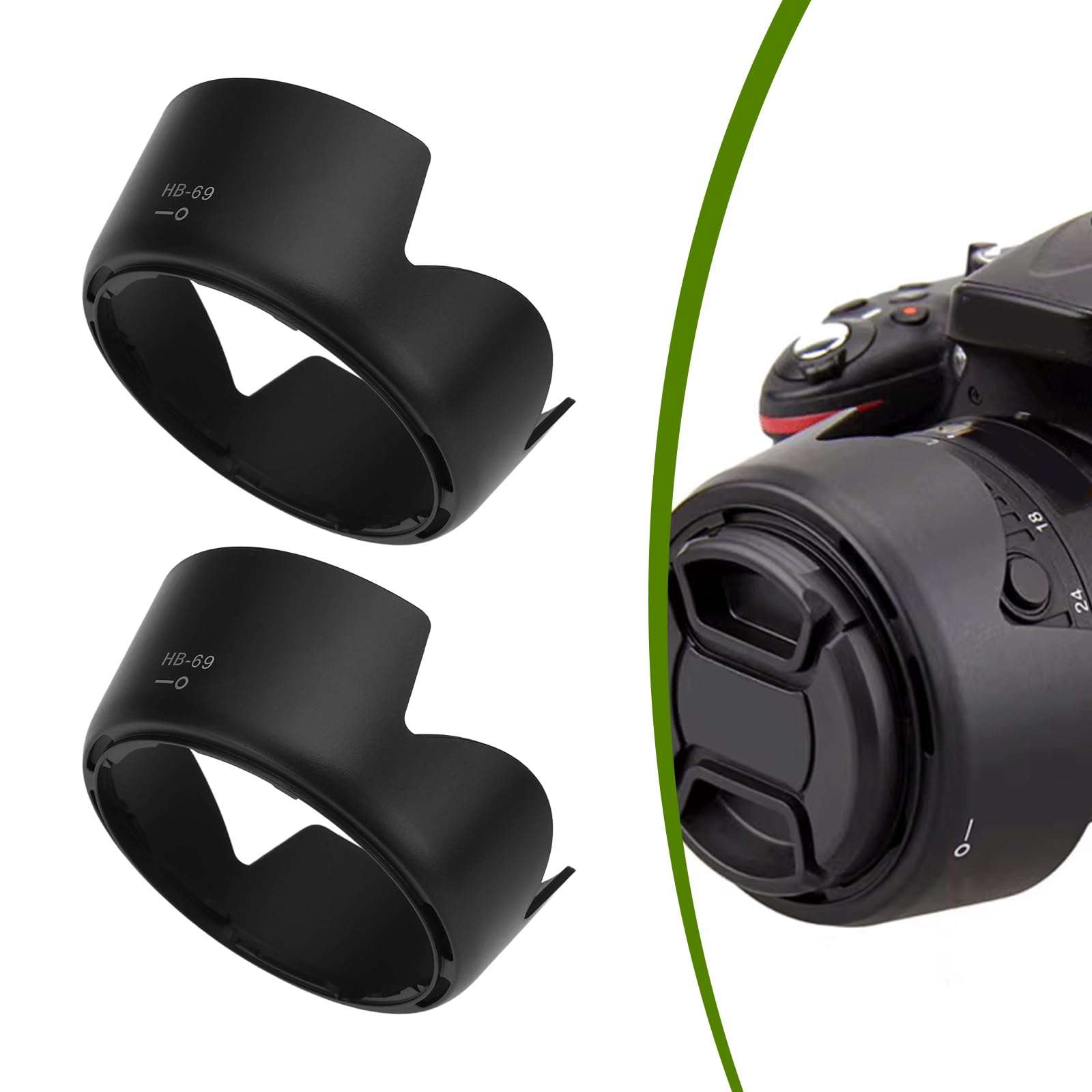 Be In Your Mind 2pcs Camera HB-69 Lens Hood Plastic Sunshade Rainproof Cover Compatible with Nikon AF-S DX 18-55mm f/3.5-5.6G VR II D3200 D5200 Lens 4