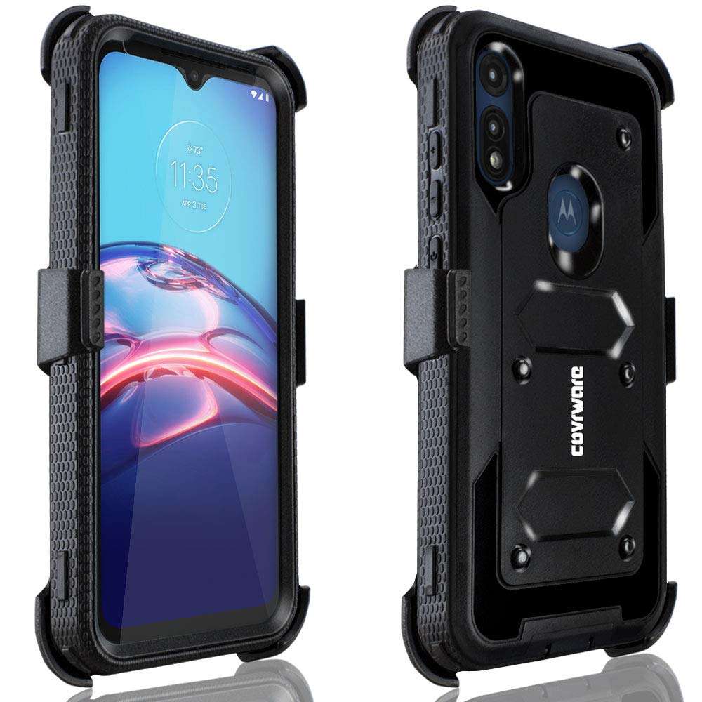 COVRWARE Aegis Series Case Compatible with Moto E (2020) / E7 with Built-in Screen Protector Holster Belt Swivel Clip Kickstand Heavy Duty Full Body Armor Shockproof Protective Cover, Black 5