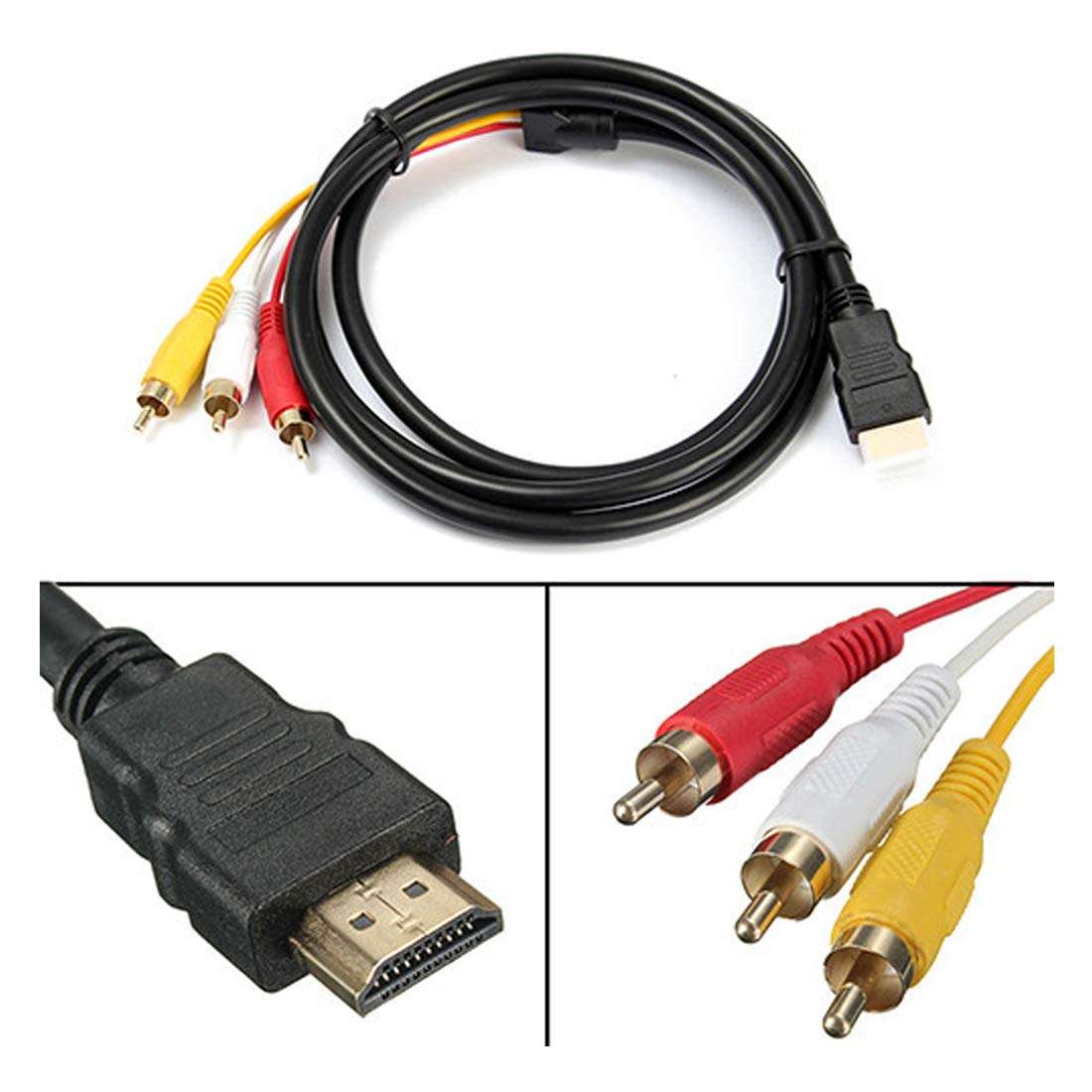 Alotm HDMI to RCA Cable, 5FT/1.5M HDMI Male to 3-RCA Video Audio AV Component Transimission Adapter Cable for HDTV, Red-Yellow-White Wire 2