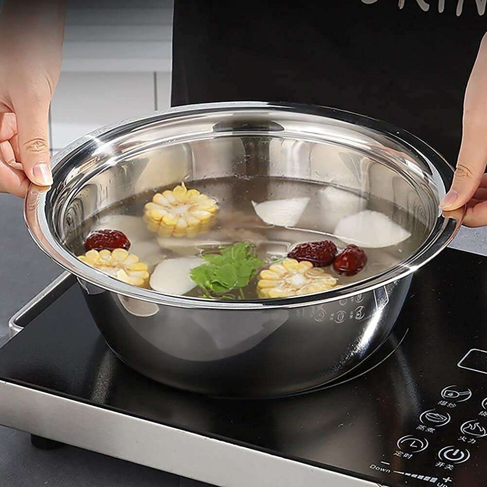 JANCOM 3 in 1 Kitchen Multipurpose Kitchen Stainless Steel Bowl, Drain Basket, Julienne Graters for Vegetable Cutter,Vegetable/Fruit Grater Kitchen Mesh Strainers(Set of 1, 26CM) 6