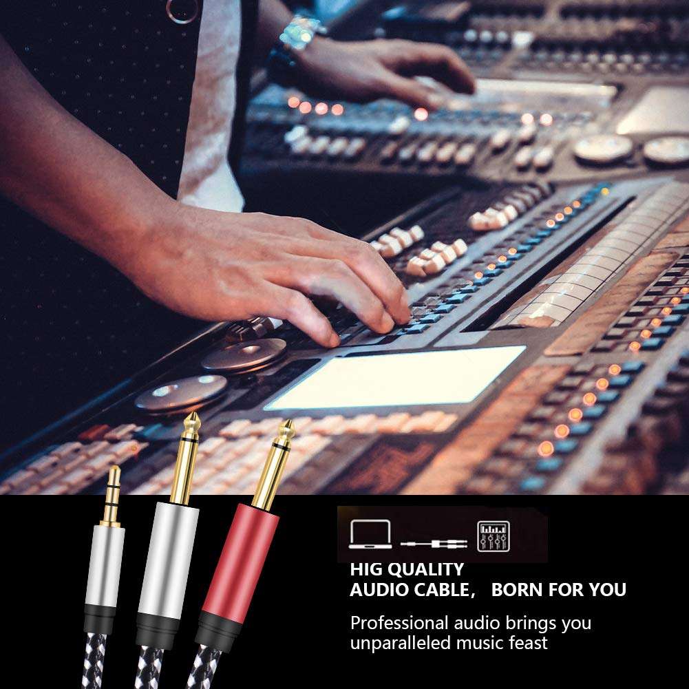 Audio Y-Splitter Cable 20FT, 1/8" TRS Stereo to Dual 1/4" TS Mono Jack 3.5mm Aux Mini Jack to 6.35mm Plug Breakout Path Cord for iPhone, iPod, Computer Sound Cards, CD Players, Multimedia Speakers 5