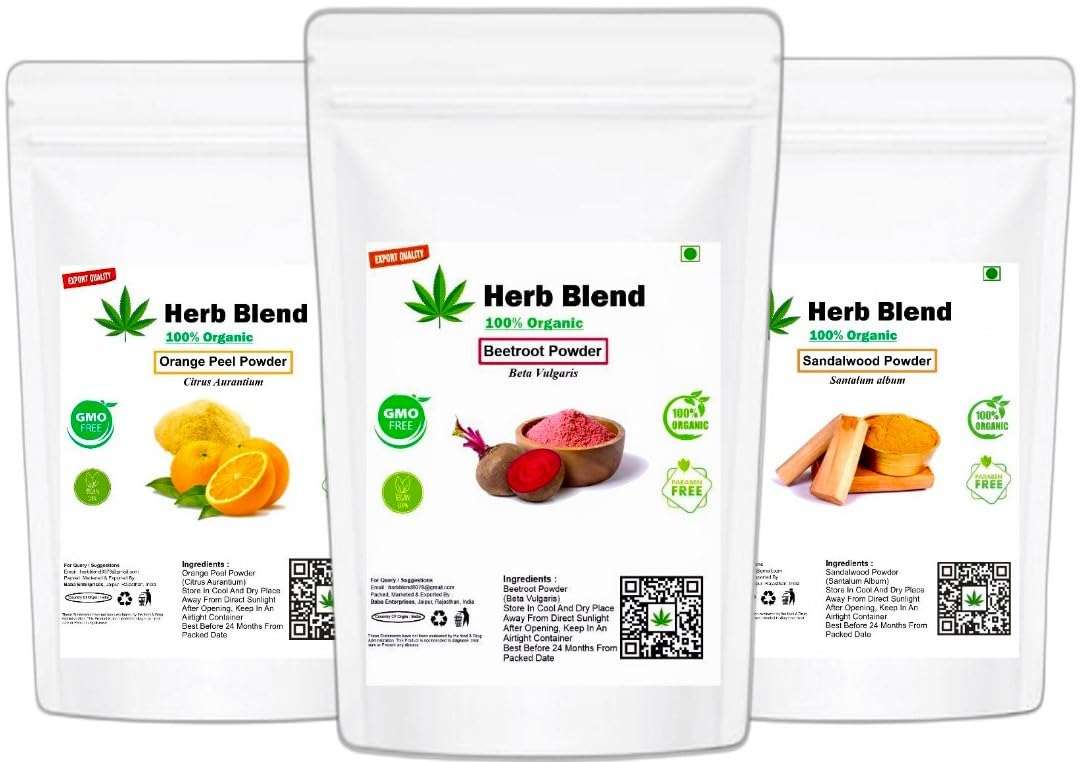 Herb Blend Pure Organic Beetroot (SuperFood) (Beta Vulgaris), Orange Peel FacePack and Sandalwood (Chandan) Powder For Face & Skin Care (300gm) (100gm Each) 1