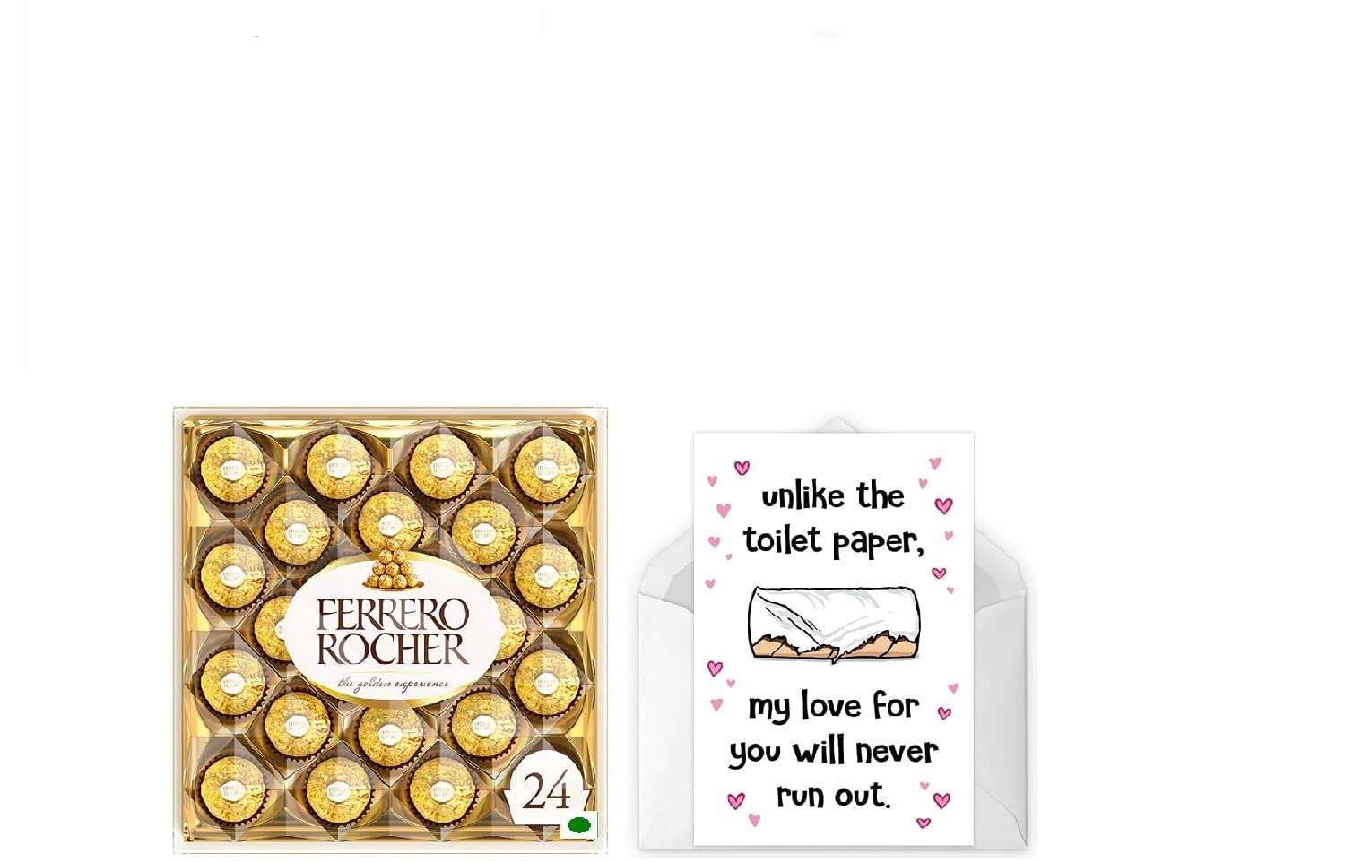 Vending India X Ferrero Rocher Anniversary Gift Combo - Ferrero Rocher T24 with a Personalised / Customised Greeting Card - Happy Anniversary To Each Other (Toilet Paper Love Run Out) 1