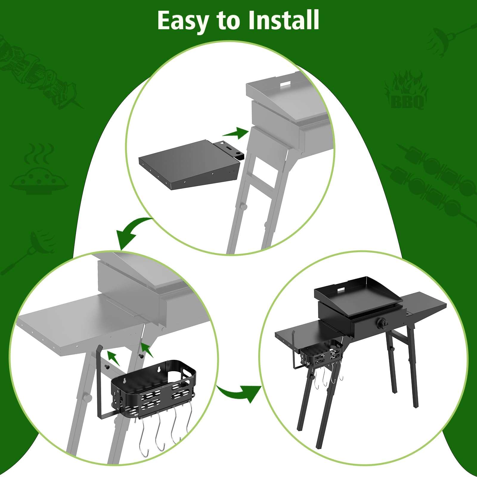 Griddle Stand Side Shelf and Griddle Caddy for Blackstone 17" 22" Griddle Stand, Griddle Shelf and Grill Caddy for Blackstone 5013 Griddle Stand with Tool Hooks, Paper Towel Holder and Spatula Holder 6