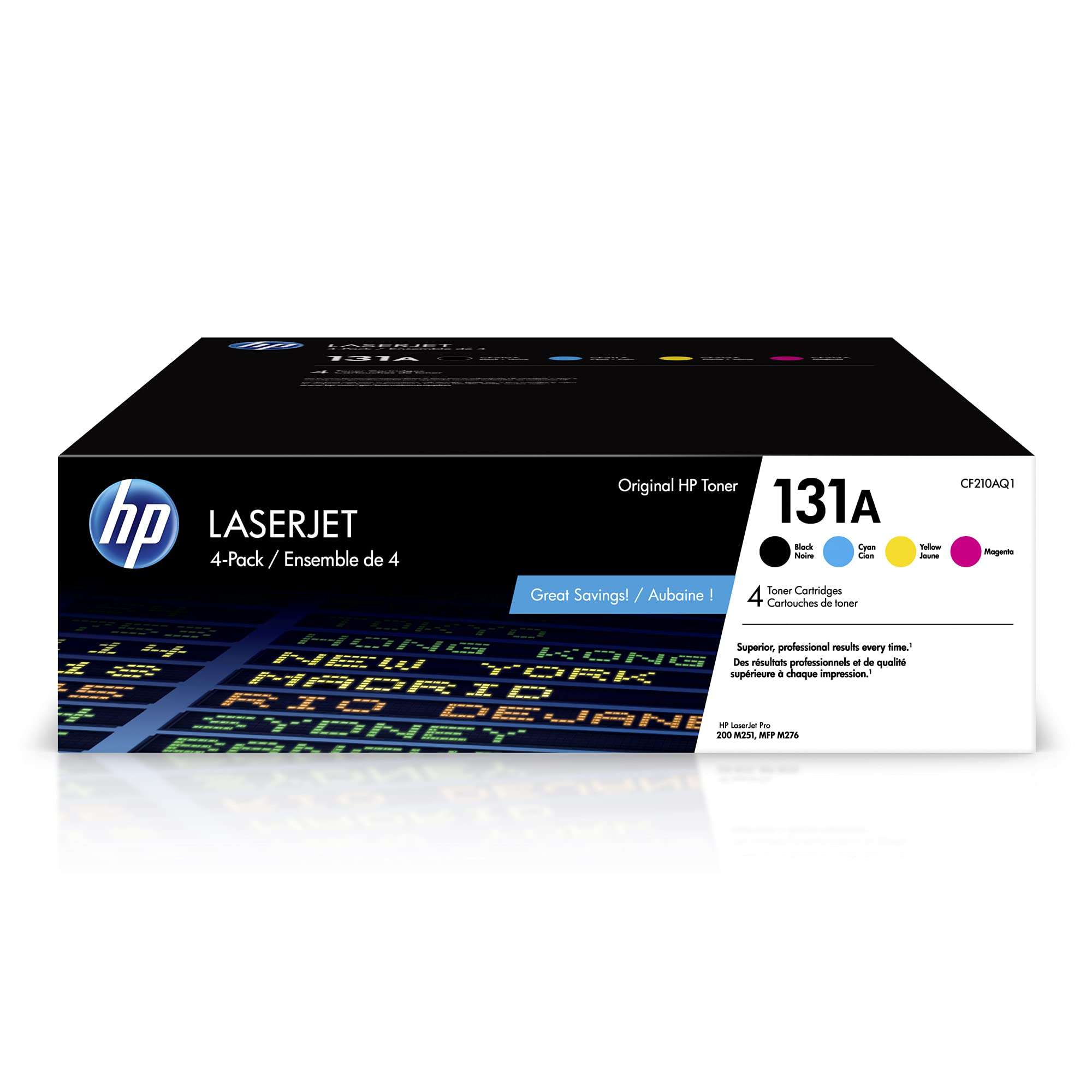 HP 131A Black, Cyan, Magenta, Yellow Toner Cartridges for HP Printers | Works with Printer Series: LaserJet Pro 200 color M251, LaserJet Pro 200 color MFP M276 | CF210AQ1 1