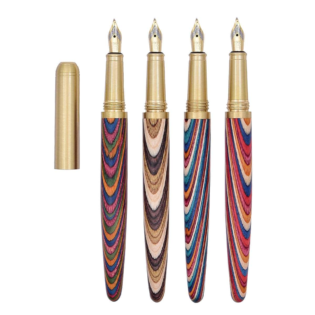 SIPLIV Vintage Wooden Calligraphy Pen Brass Wood Dazzling Colors Calligraphy Pen Medium Nib Fancy Pens Smooth Writing Pen for Office School Supplies