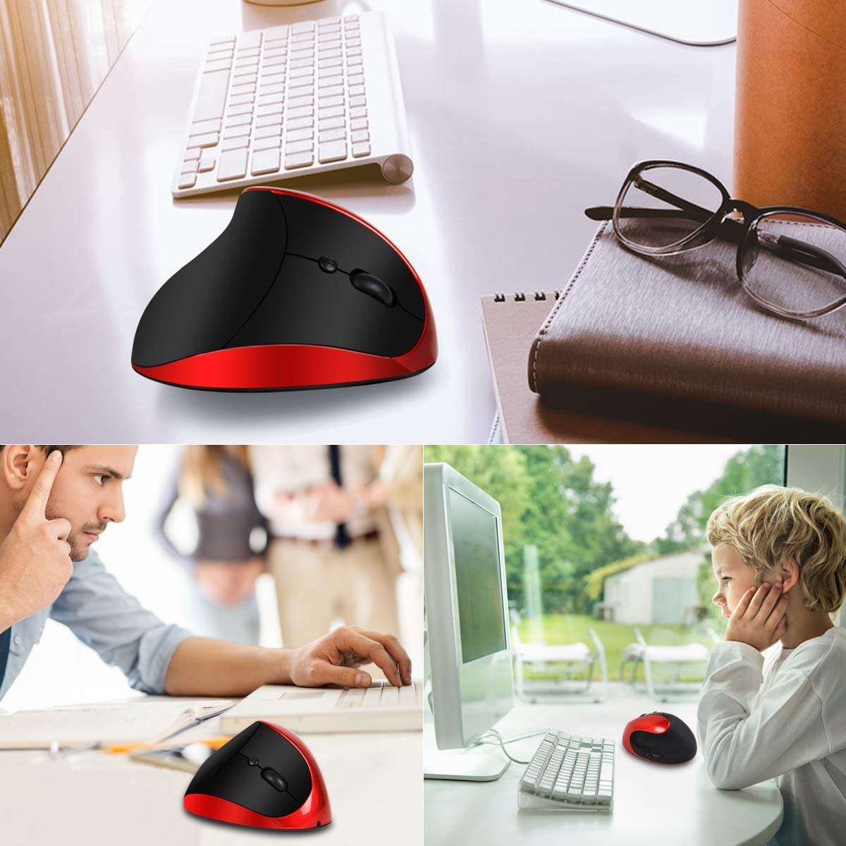 Microware Vertical Mouse Wireless Ergonomic Mouse Rechargeable 2.4G USB Optical Small Vertical Mouse with Adjustable 1000/1200/1600 DPI, 6 Buttons Reduces Hand/Wrist Pain for Laptop Computer 3
