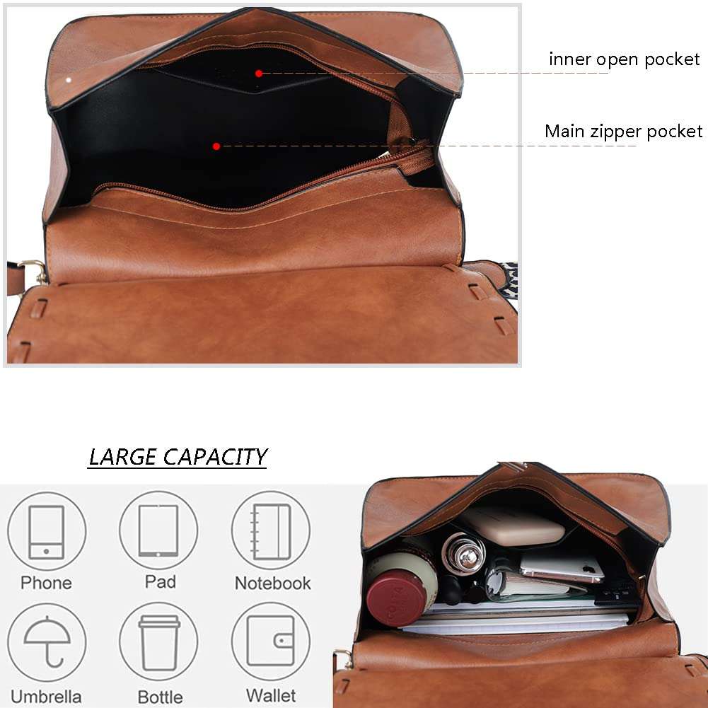 HQSOG Women Crossbody Handbag Faux Leather Shoulder Retro Purse Flap Satchel with Tassel and leopard print strap 5