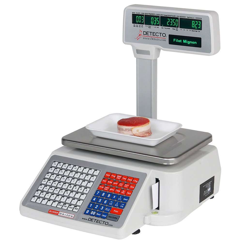 DETECTO SCALES, PRICE COMPUTING, LABEL PRINTING SCALE, DL SERIES WITH POLE DISPLAY 30LB CAPACITY WITH POLE DISPLAY INCLUDES SOFTWARE UTILITY