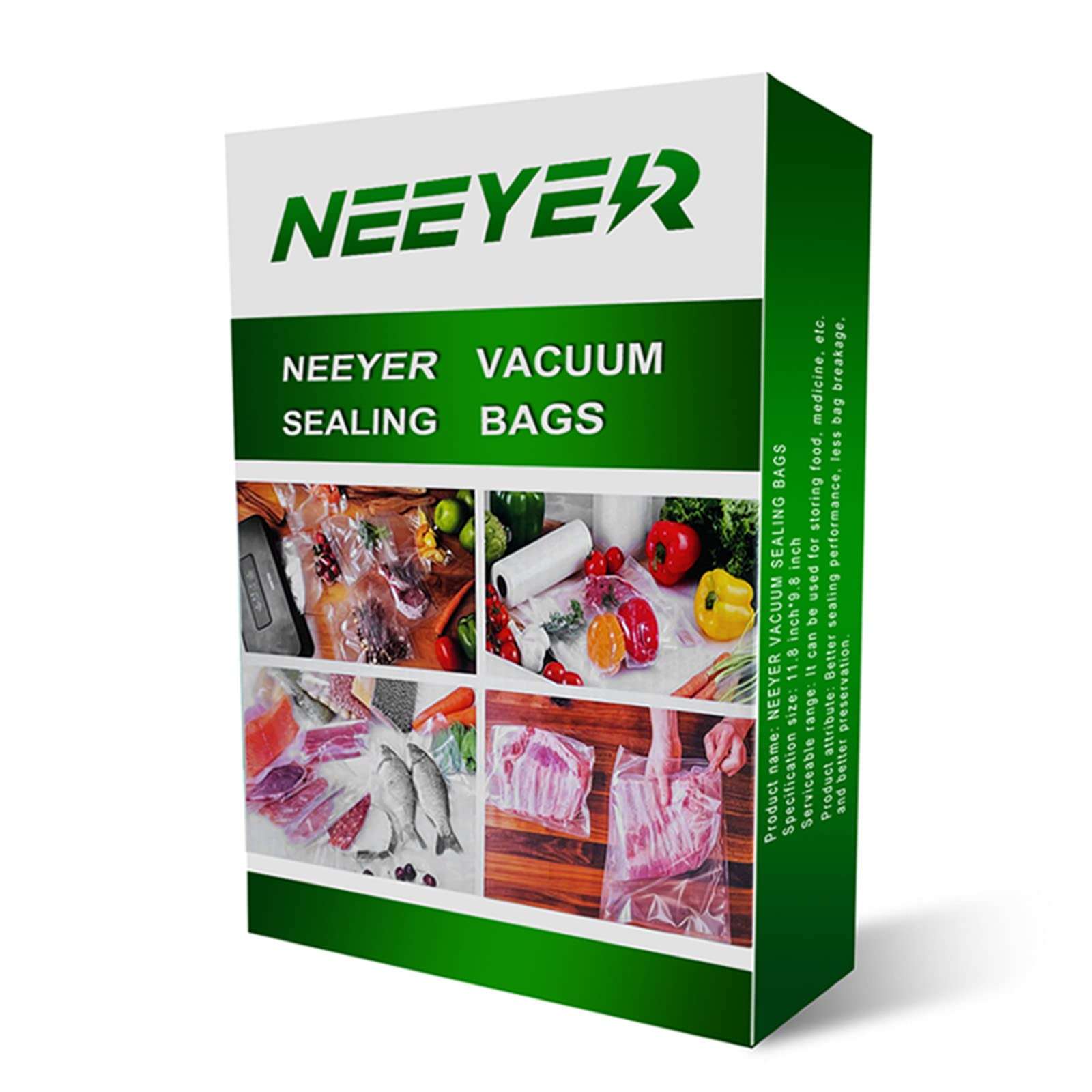 Neeyer Vacuum Sealer Bags,Seal a Meal Sealer Bags,Ideal for Food Saver,BPA Free Safe Universal Pre-Cut bag, 100 Pint 8" x 12" for vac storage, Meal Prep or Sous Vide 1