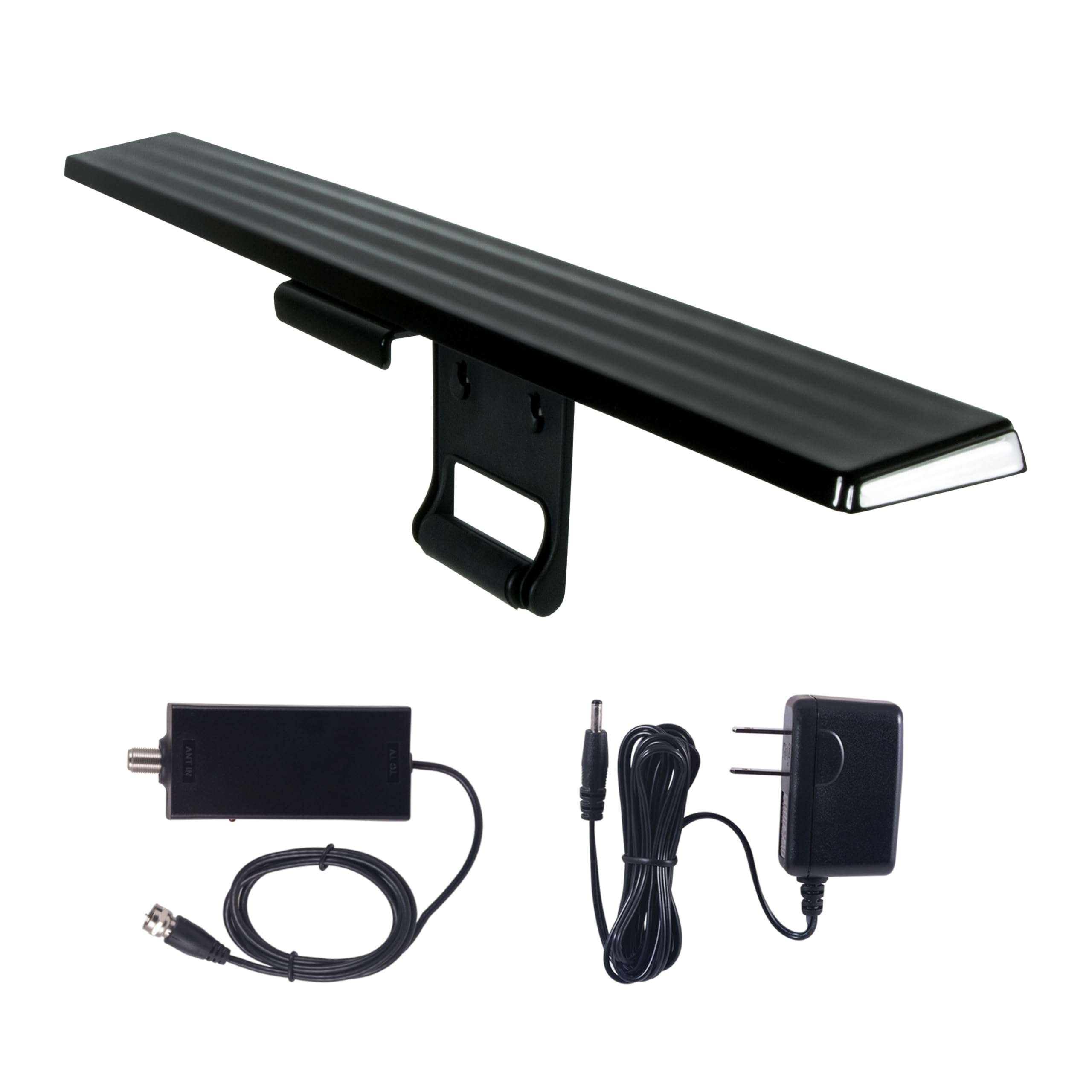 GE Amplified HD Digital TV Antenna, Long Range Smart TV Antenna, Easy Mount on Top of TV Design, Supports 4K 1080P HDTV VHF UHF, Indoor Amplified Signal Booster, 5ft Coax HDTV Cable/AC Adapter, 37075 1