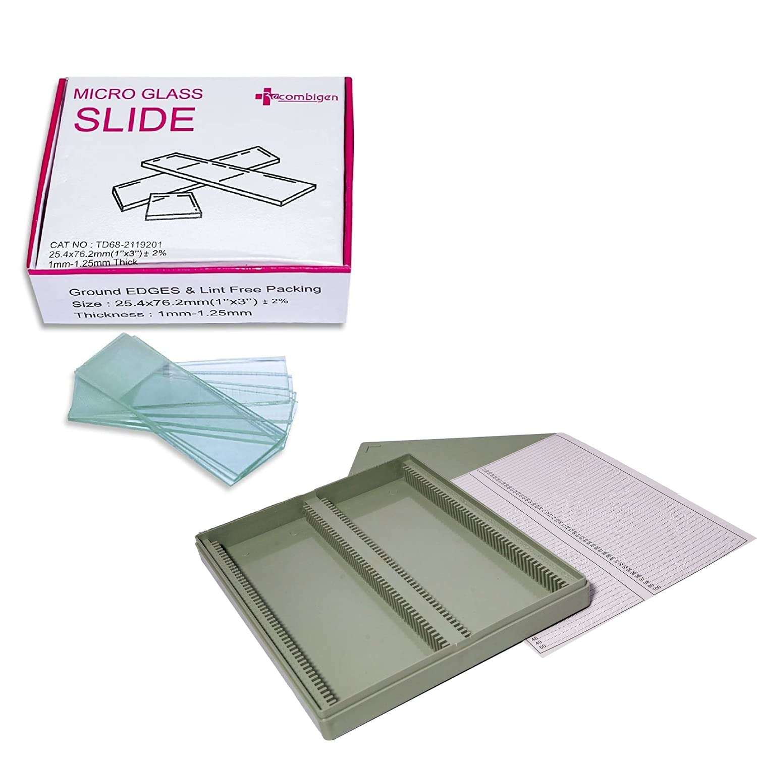 Clear & Sure Frosted Microscope Glass Slide and 100 Slide Box, Ground Edges & Lint Free Packing | 25.4x76.1mm | Pack of 50 Slide 1