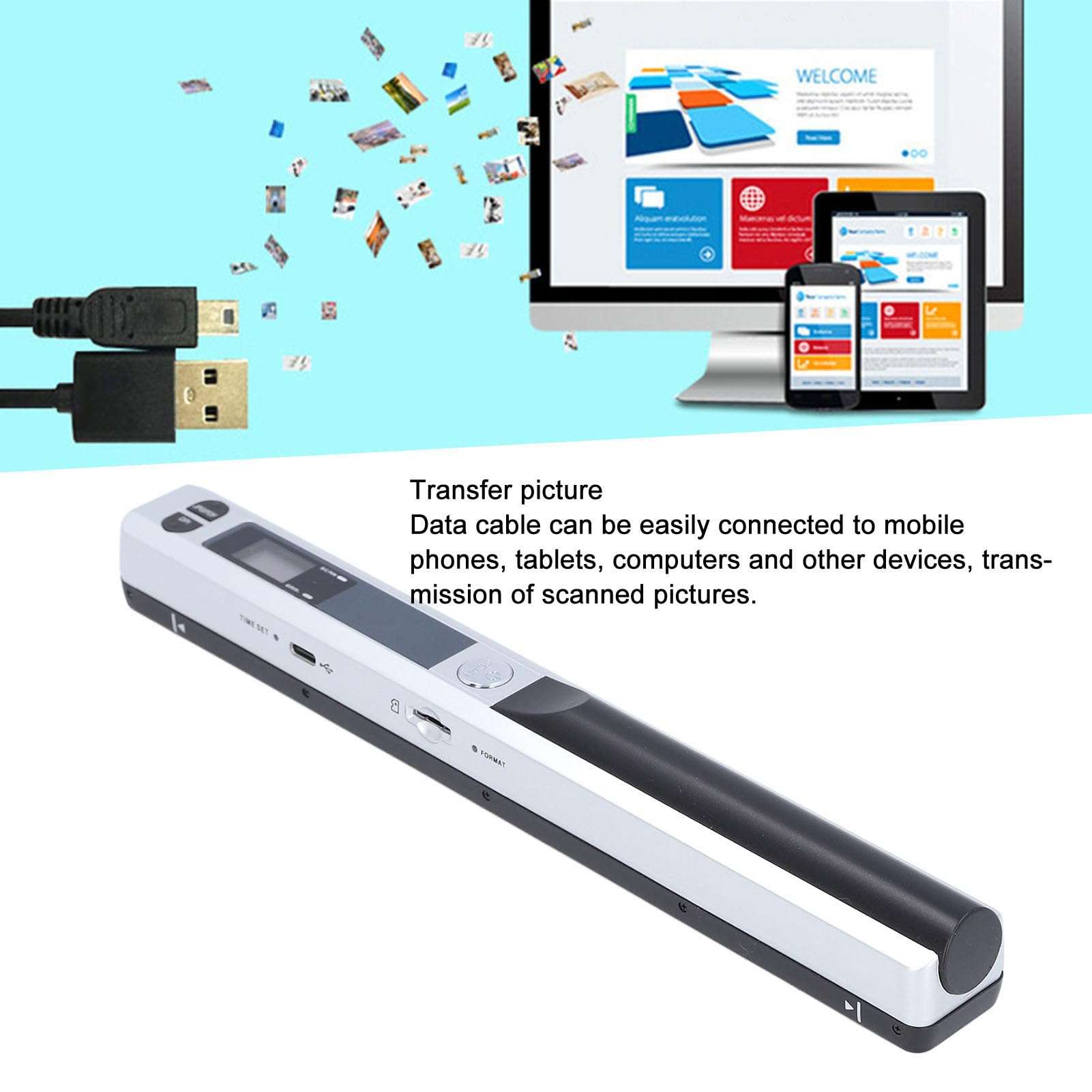Portable Document Scanner, 900DPI Handheld Scanner for A4 Documents Pictures Pages Texts, PDF/JPG Format, USB 2.0, Colour Photo Mobile Scanner for Home Travel Office (Silver) 3