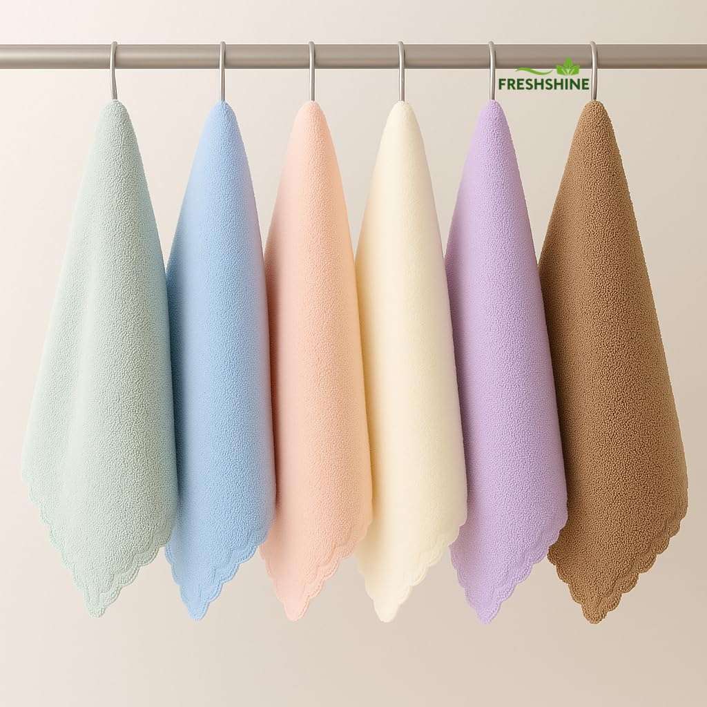 FRESHSHINE Plain Face Towel/Handkerchief 400 GSM Extra Soft & Super Absorbent Face Towels for Women's, Kid's & Newborn Babies Set of 6 pcs (25x25 CM) - Multicolor 1