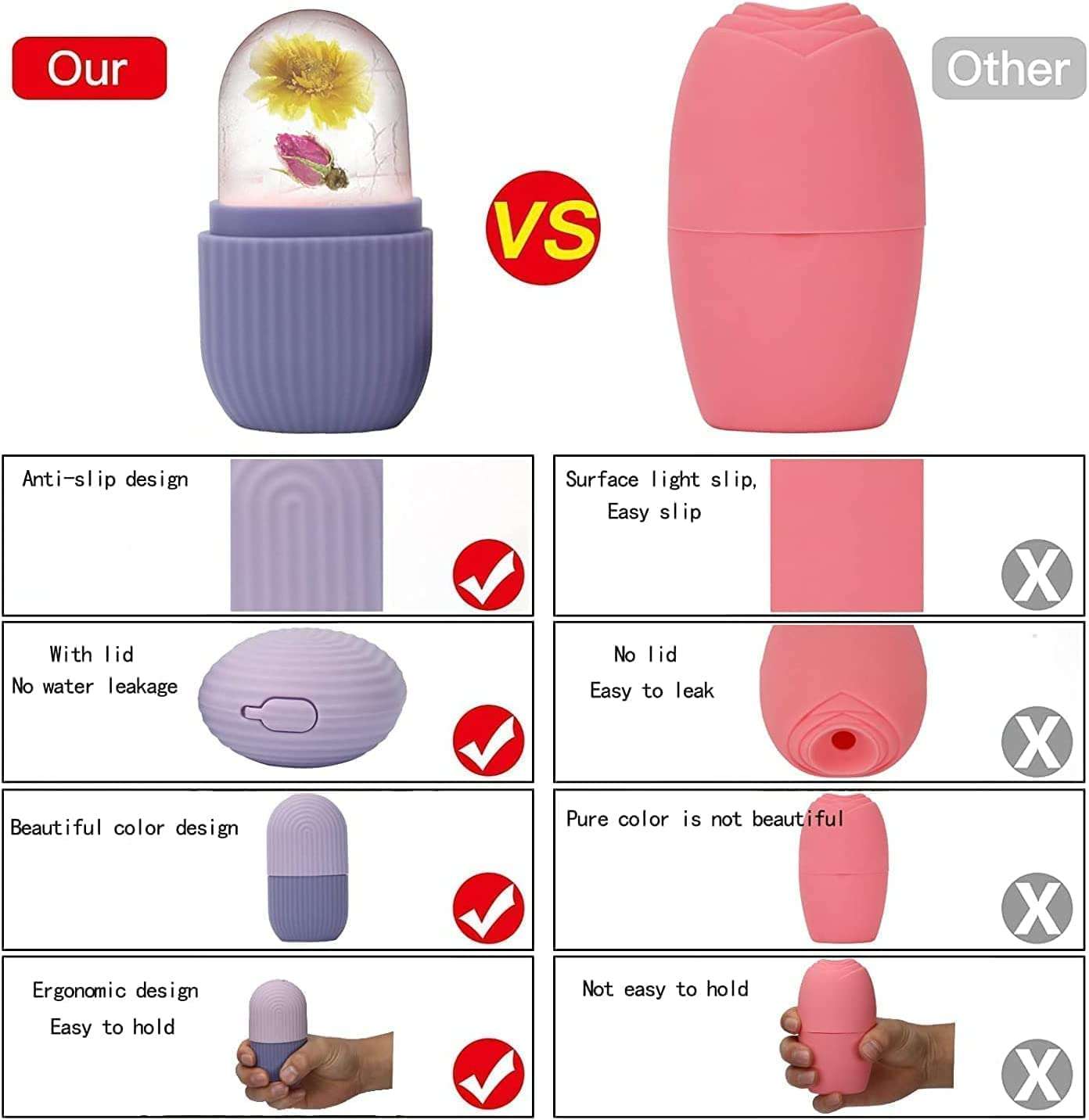 HBD Silicone Ice Roller for Women Skin Glowing Facial Massage, 1 Piece, Multi Color 4