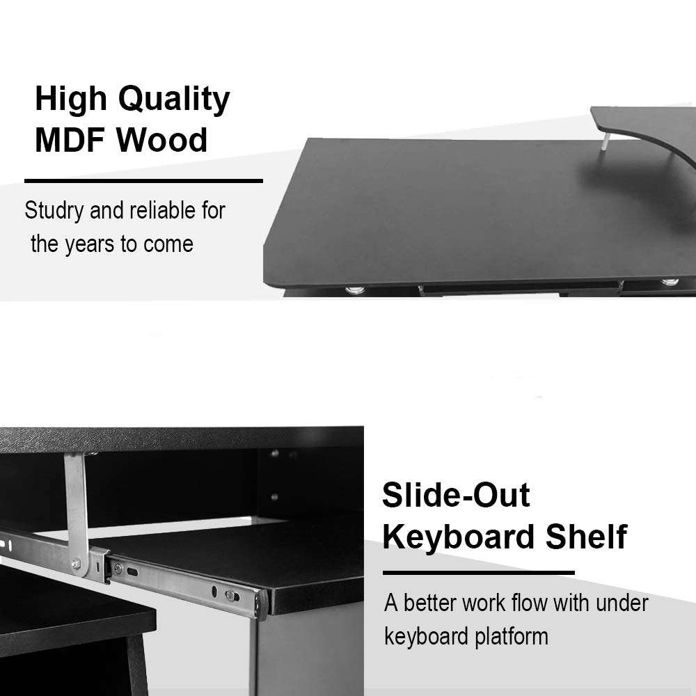 Binrrio Computer Desk, Wood Home Office Computer Desk, Laptop PC Table Writing Study Table Computer Workstation with Storage Drawers，Keyboard Tray, Printer Tray 4