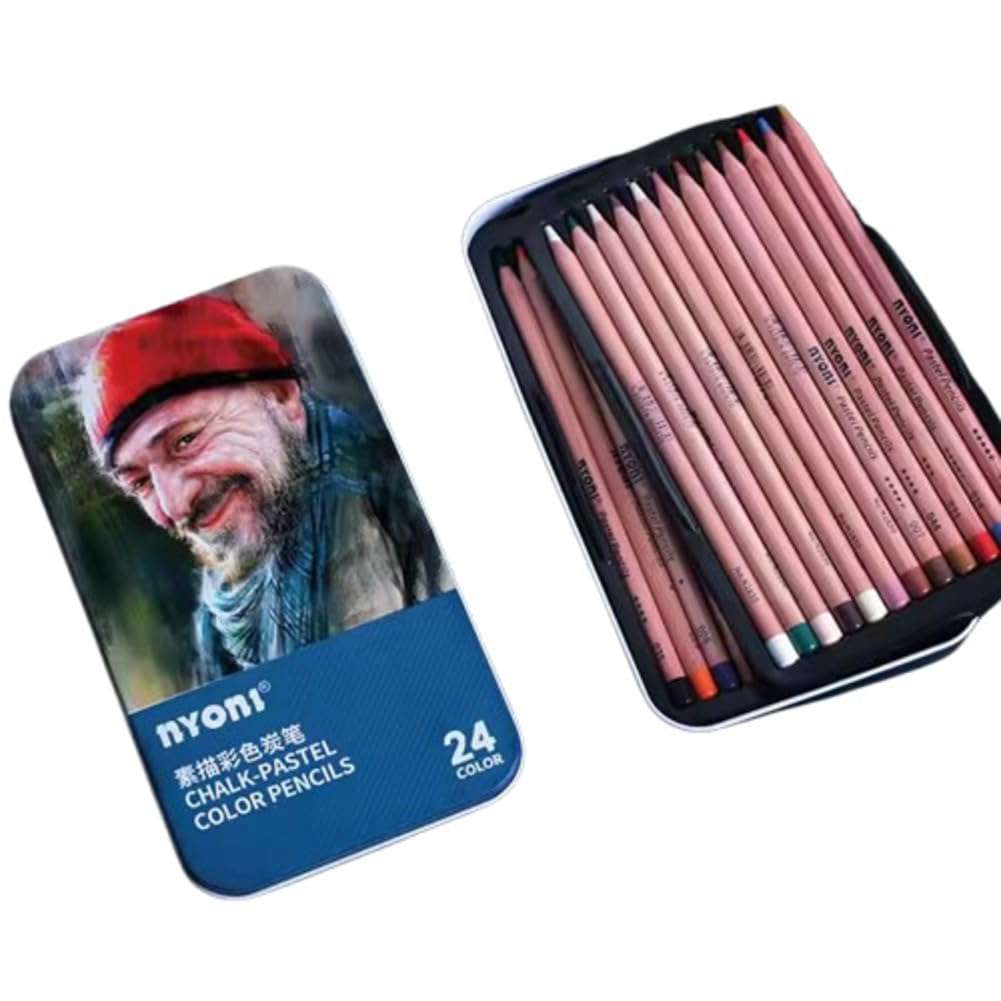 RUJVE Skin Tone Colored Pencils for Portraits and Skintone Artists, 24 Colors Oil Colour Pencils for Drawing, Sketching, Adult Coloring, Shading, Coloring, Layering & Blending (Nyoni-B) 1