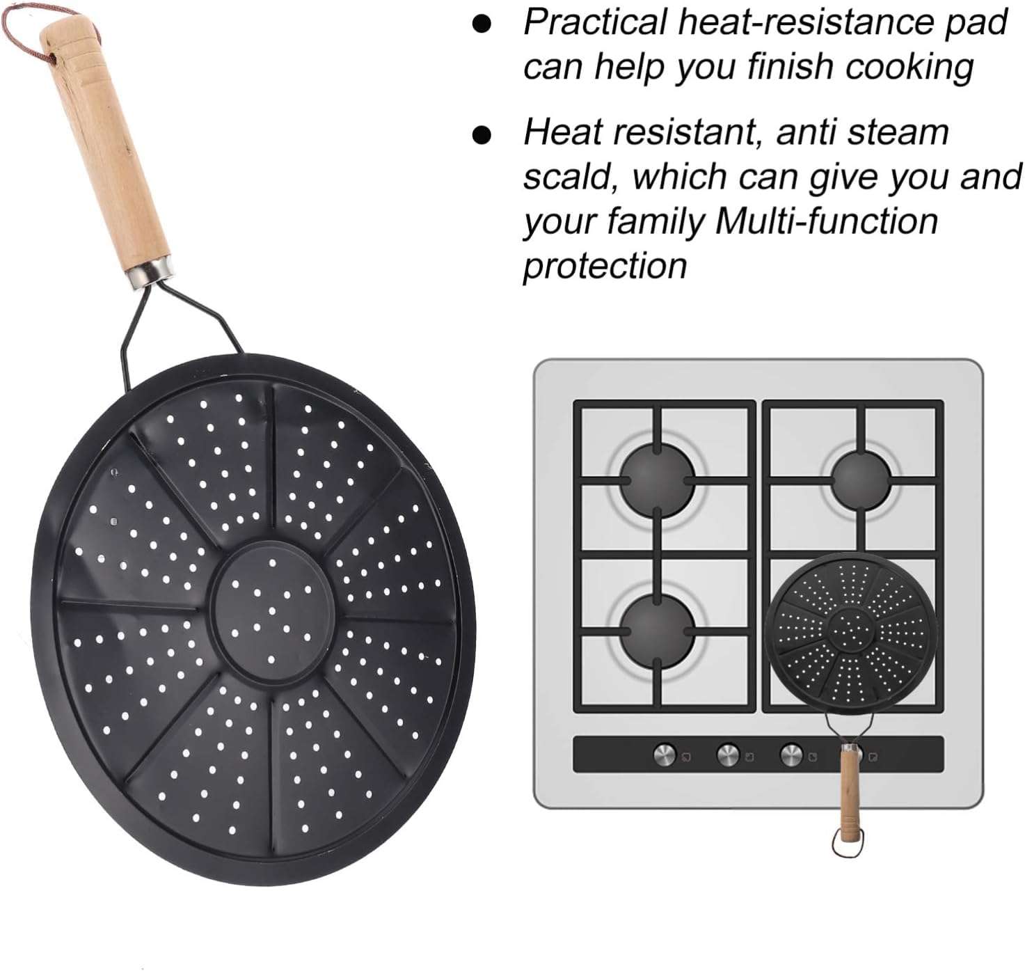 VBM Insulation Heat Diffuser Pad With Wooden Handle Cast Iron Plater Milk,Coffee,Tea Hob Hot Plate Reducer Flame Guard Simmer Plate Cooking Pot 5