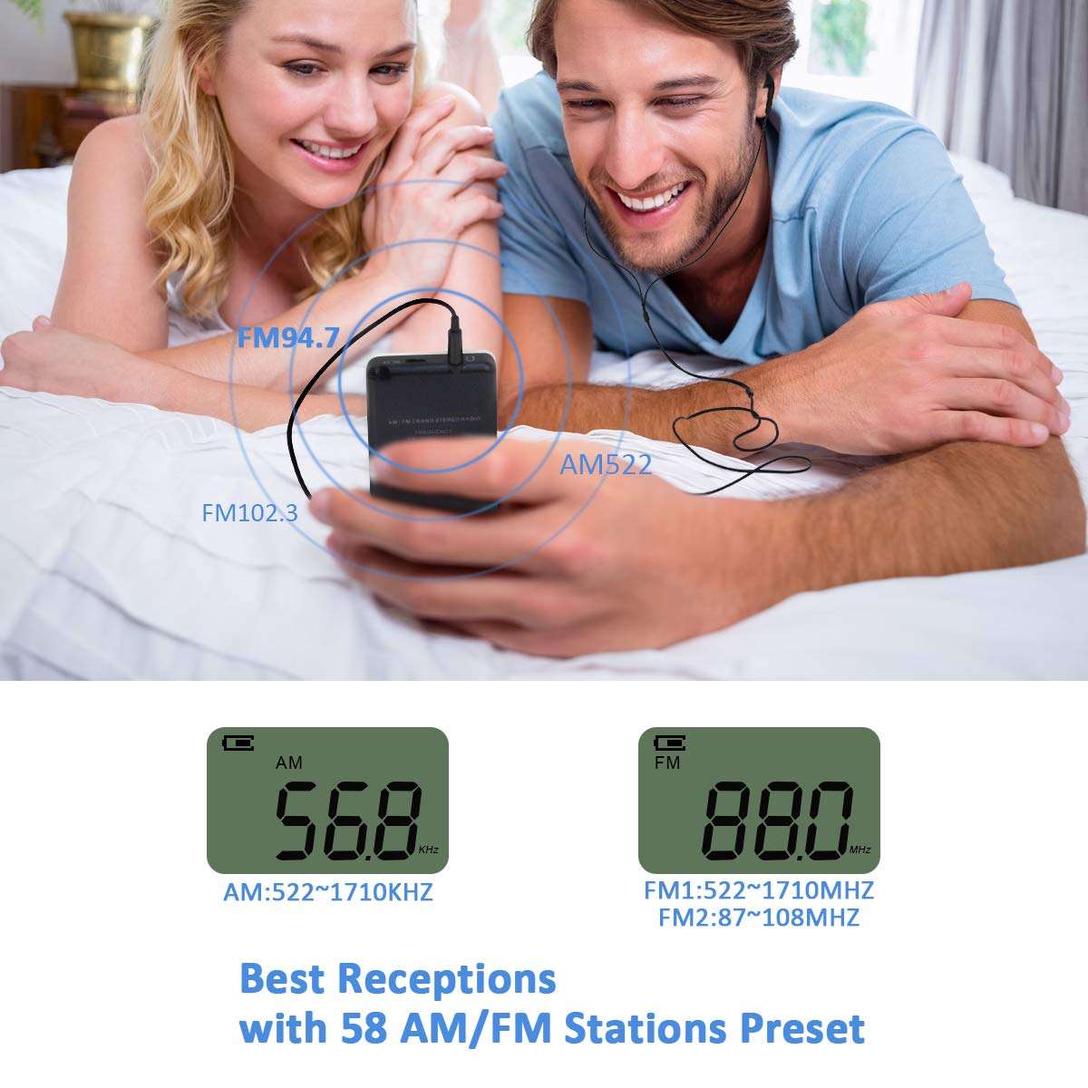 Pocket Small Radio by Flyoukki, Personal Mini AM FM Portable Digital Tuning Transistor Radios with Best Reception, Earphones, Lanyard and Rechargeable Battery for Walking Jogging Exercising (Silver) 5