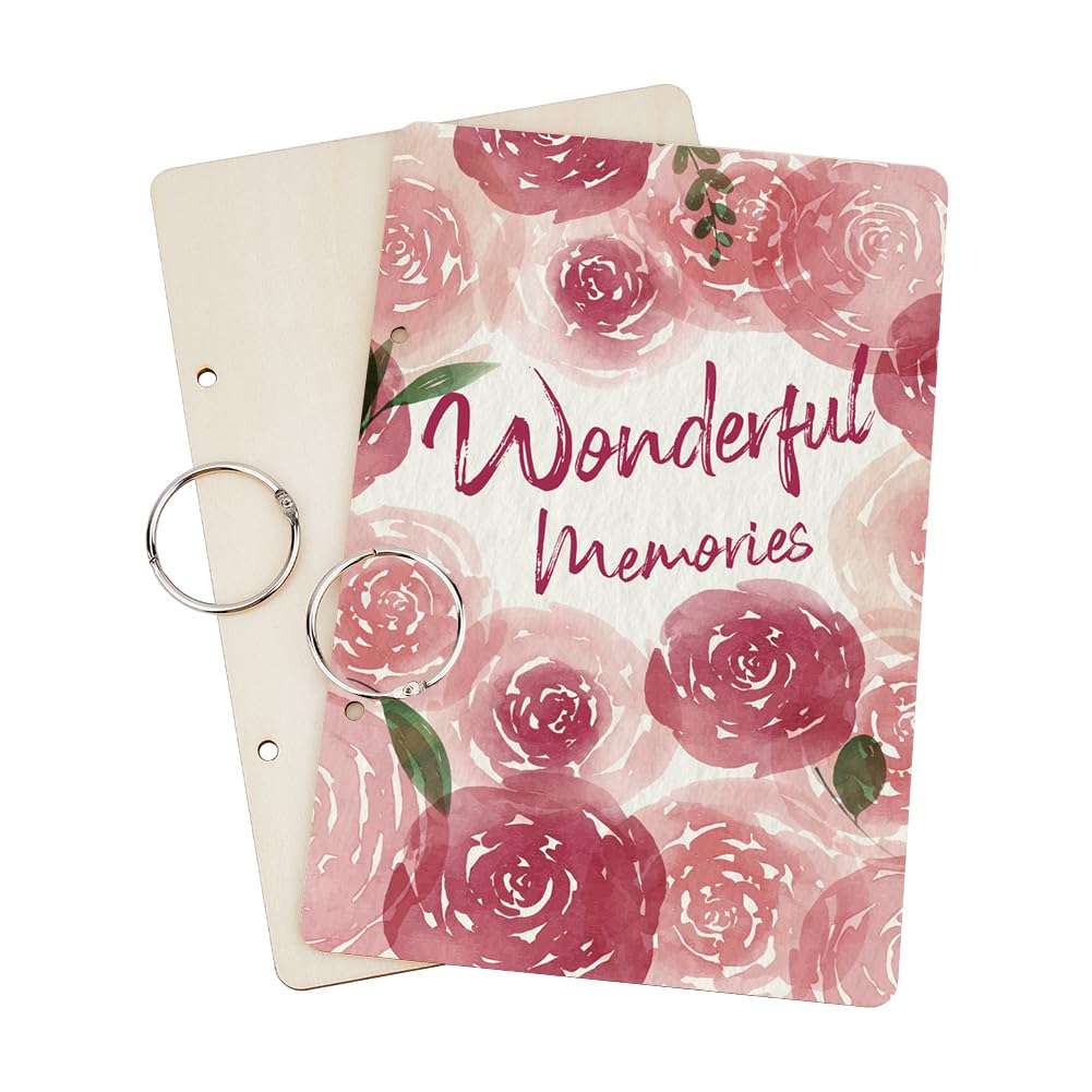 SUPERDANT Wonderful Memories Greeting Card Organizer Planning Book Binder Card Keeper Watercolor Roses Birthday Cards Holder Wooden Keeper Binder Photo Album Cover Keepsake Birthday Wedding Gift 3