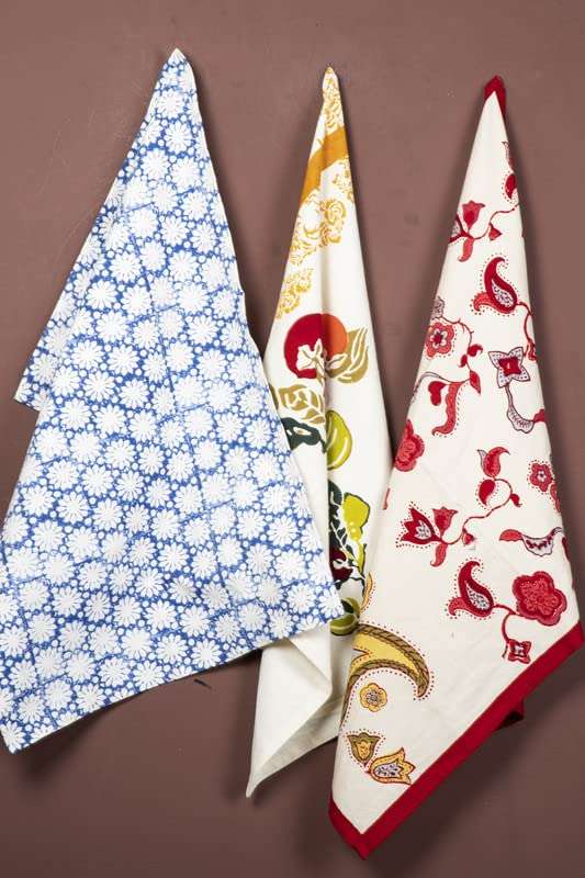 CONTRAST LIVING Binu Hand Block Printed Kitchen Towel/Dish Towel/Hand Towel Multi Color Set of 3 Pcs 1