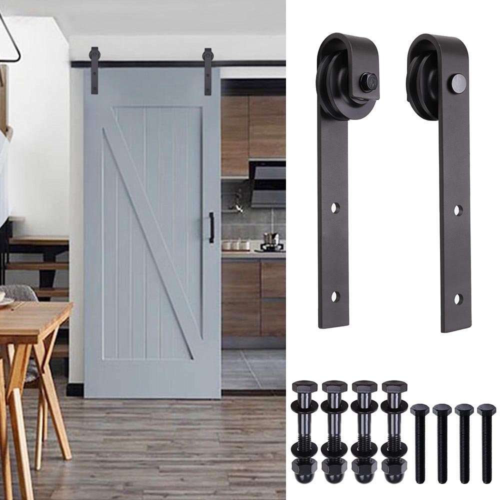 2Pcs Coffee Color Steel Sliding Barn Roller Interior Wood Door Wheel Set Hardware Hangers Replacement I Shape for 1/4" Thickness Flat Rail 2
