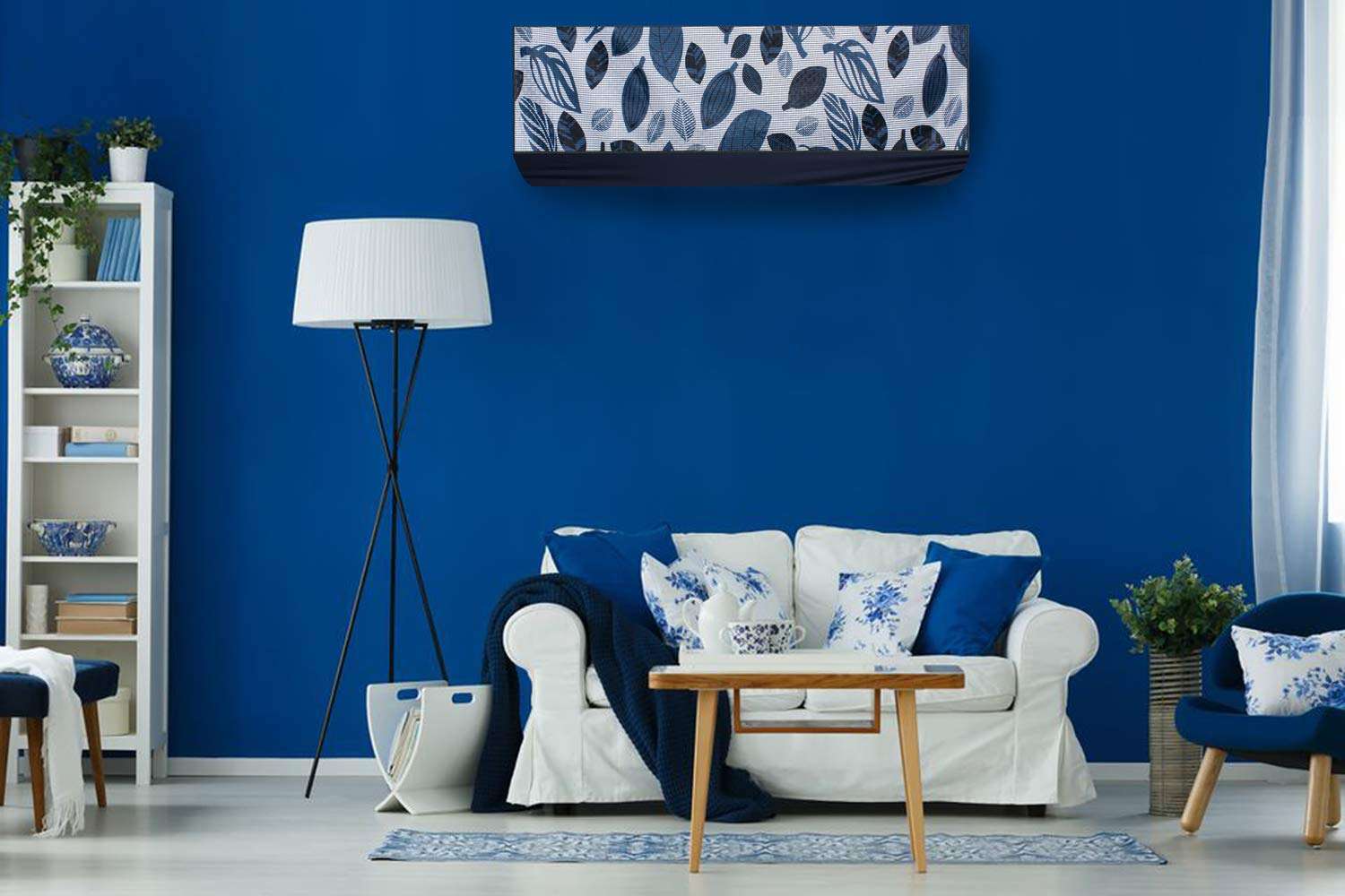 Da Anushi Polyester Split Ac Cover Indoor Unit For 1 Ton Capacity Ac, All Weather Cover/Attractive Digital Prints/Dustproof/Water Resistant Split Ac Cover (Blue Leaf) 3