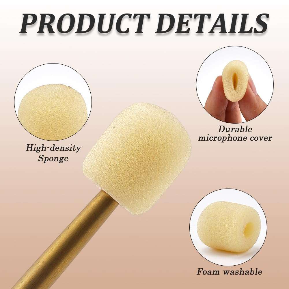 CREATCABIN 20Pcs Headset Mic Covers Foam Microphone Wind Cover Small Mini Sponge Antique White Oval Soft Foam Mike Windscreen Lapel Shield Protective Sleeves for Variety Headset Microphone DIY Making 6