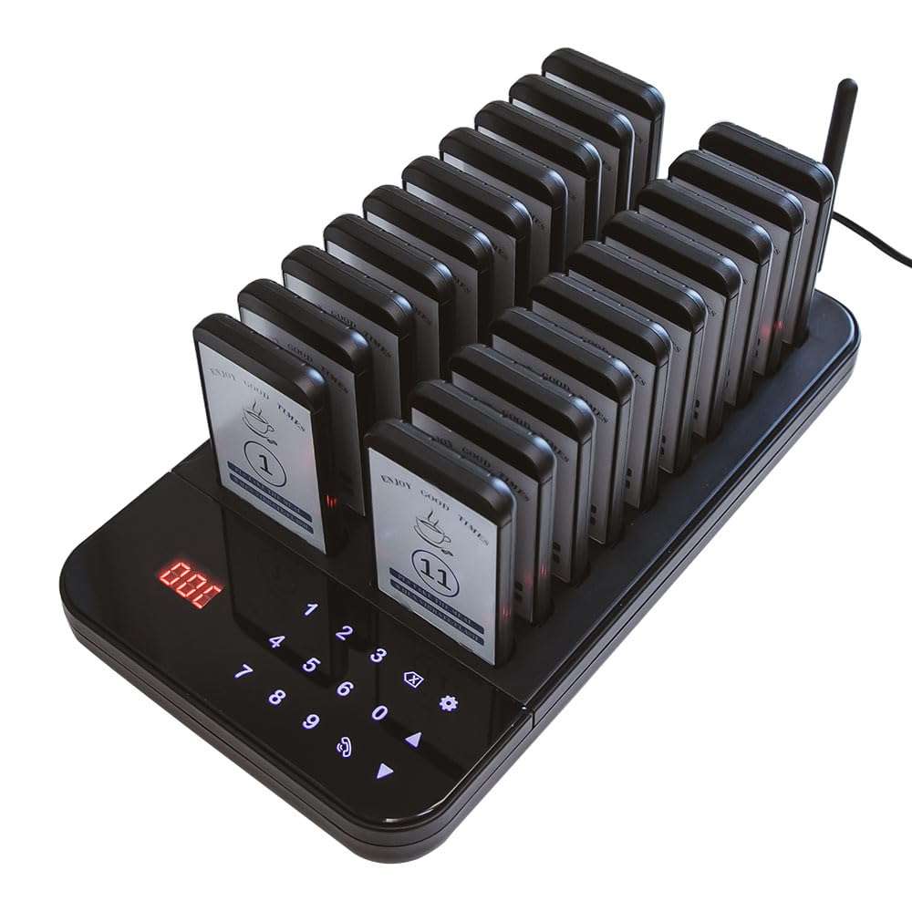 AGJ Restaurant Pager Wireless Calling System 20 Beepers Guest Customer Queue Pagers for Food Court Food Truck Church Nursery Clinic Coffee Shop with Buzzer Vibration Flash 2
