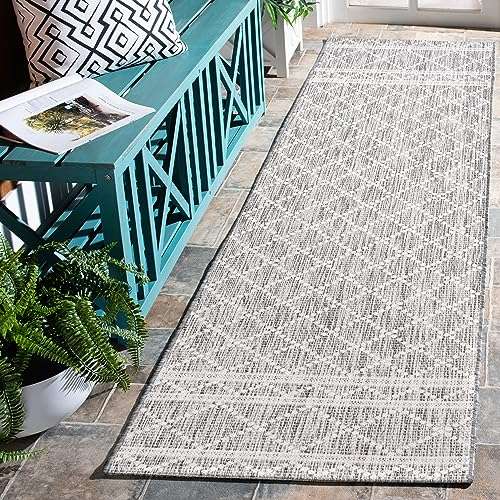 SAFAVIEH Washable Rug Outdoor Courtyard Collection - 2'3" x 8' Runner, Light Grey & Dark Grey, Non-Shedding & Easy Cleaning, Ideal for Patio, Entryway, Mudroom, Hallway, Kitchen (CY8121-59021) 2