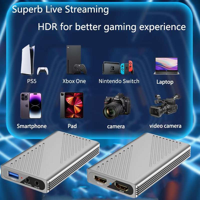 USB 3.0 4K HD Video Capture Card Recording 4K 30FPS 2K 60FPS 1080P 120FPS HDMI to USB C Streaming for PS4 5 Nintendo Switch Video Recorder Box 4