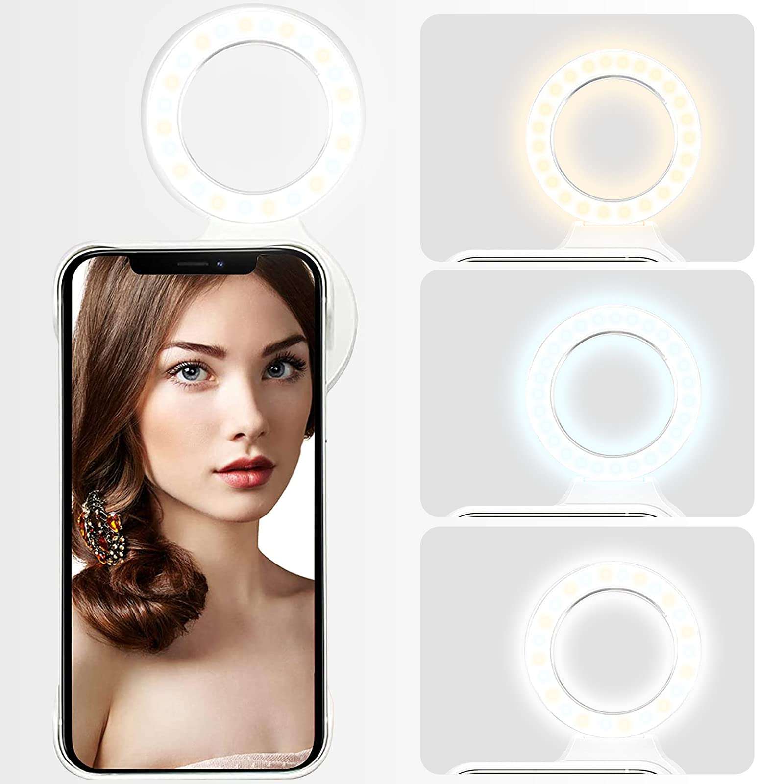 INOCTI Phone Case Built-in Selfie Ring Light for iPhone 12 Pro, LED Illuminated Selfie [Rechargeable] Luminous Flashlight Cellphone Case Cover for iPhone 12-3 Lighting Modes White 1
