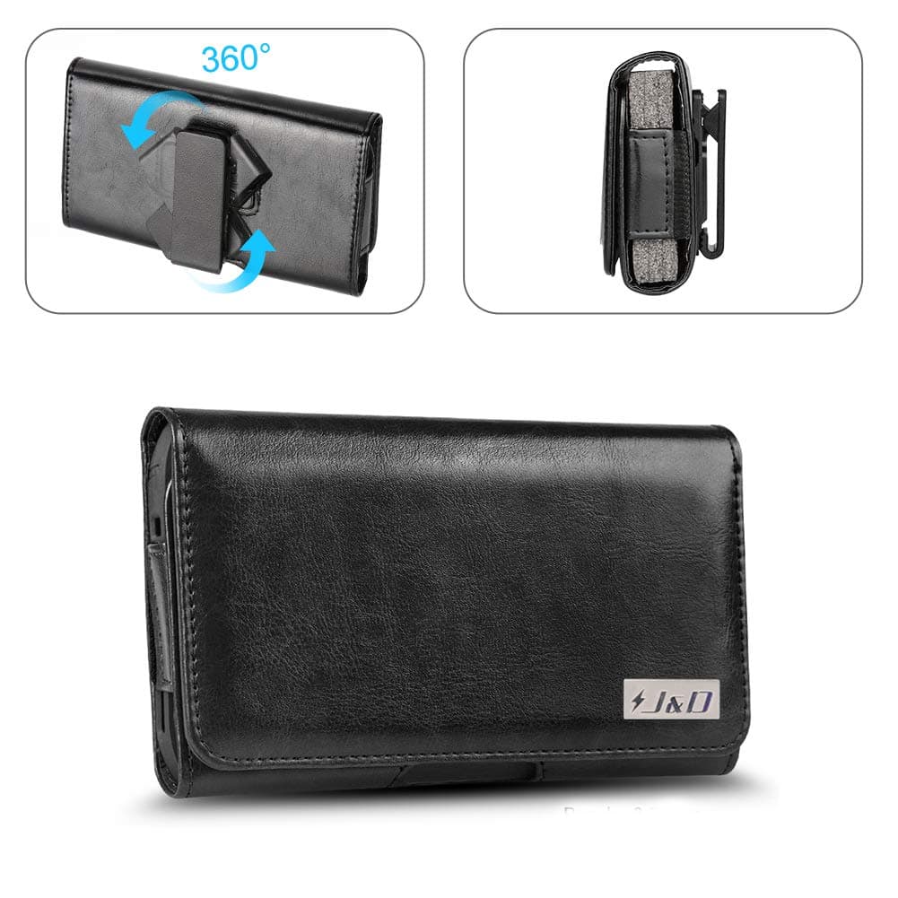 J&D Moto E5 Plus Holster, Moto E5 Supra Holster, PU Leather Holster Pouch Case with Belt Clip, Leather ID Wallet Case for Motorola Moto E5 Plus / Moto E5 Supra (Fit with Naked Phone or Slim Case On) 1