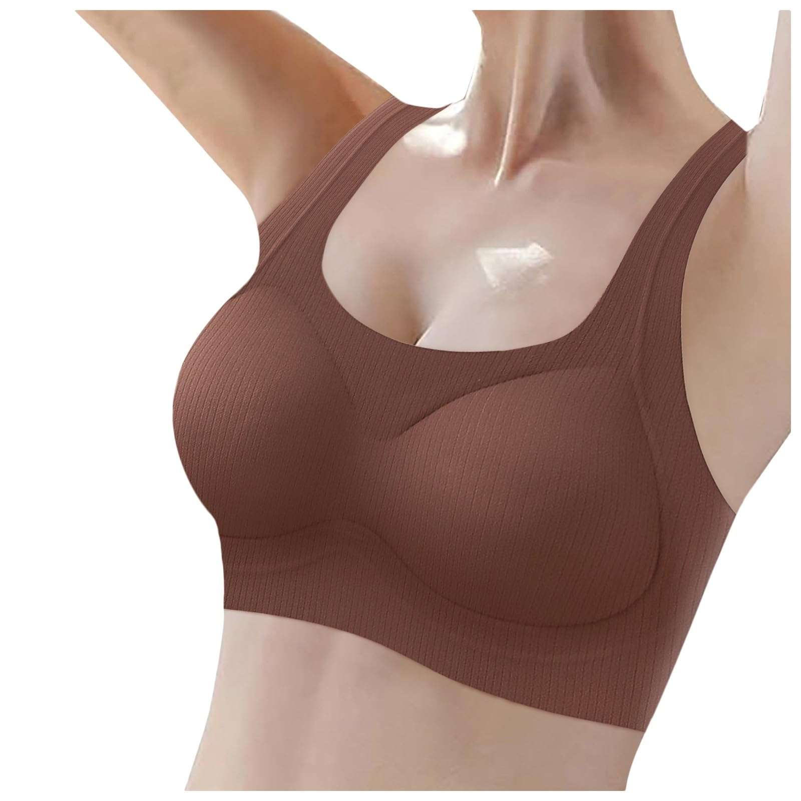 Women's Thin Seamless Vest Soft Support Large Chest Small Half Fixed Cup Breathable Bra Sports Bra Support (XL) Wine 4