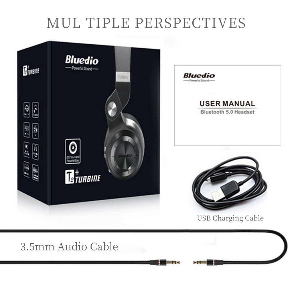 Bluedio T2 Plus Turbine Wireless Bluetooth Headphones with Mic/Micro SD Card Slot/FM Radio (Black) 6