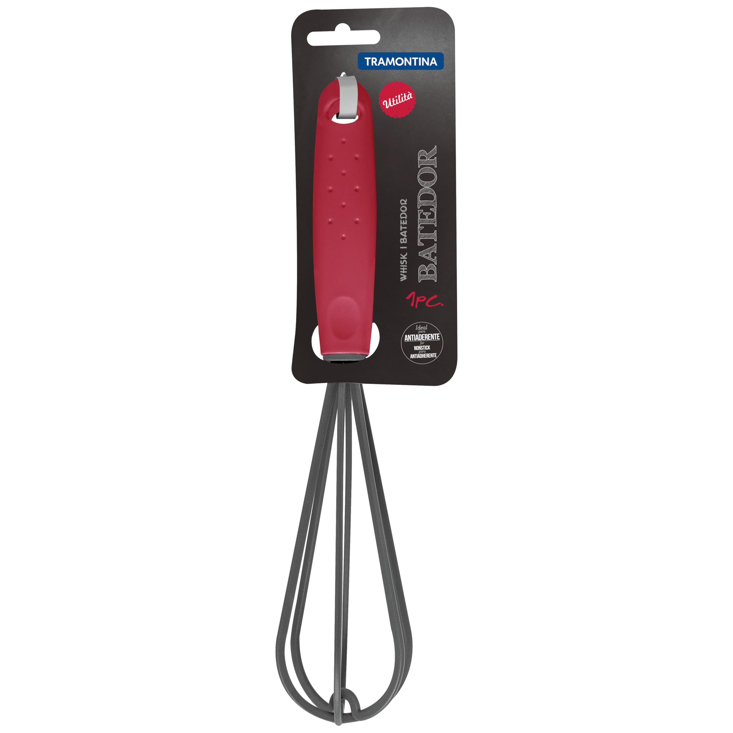 Tramontina Utilita Nylon Whisk – Red Polypropylene Handle – Ideal for Mixing Eggs, Sauces, Pancake Batter, Gravies & More 1