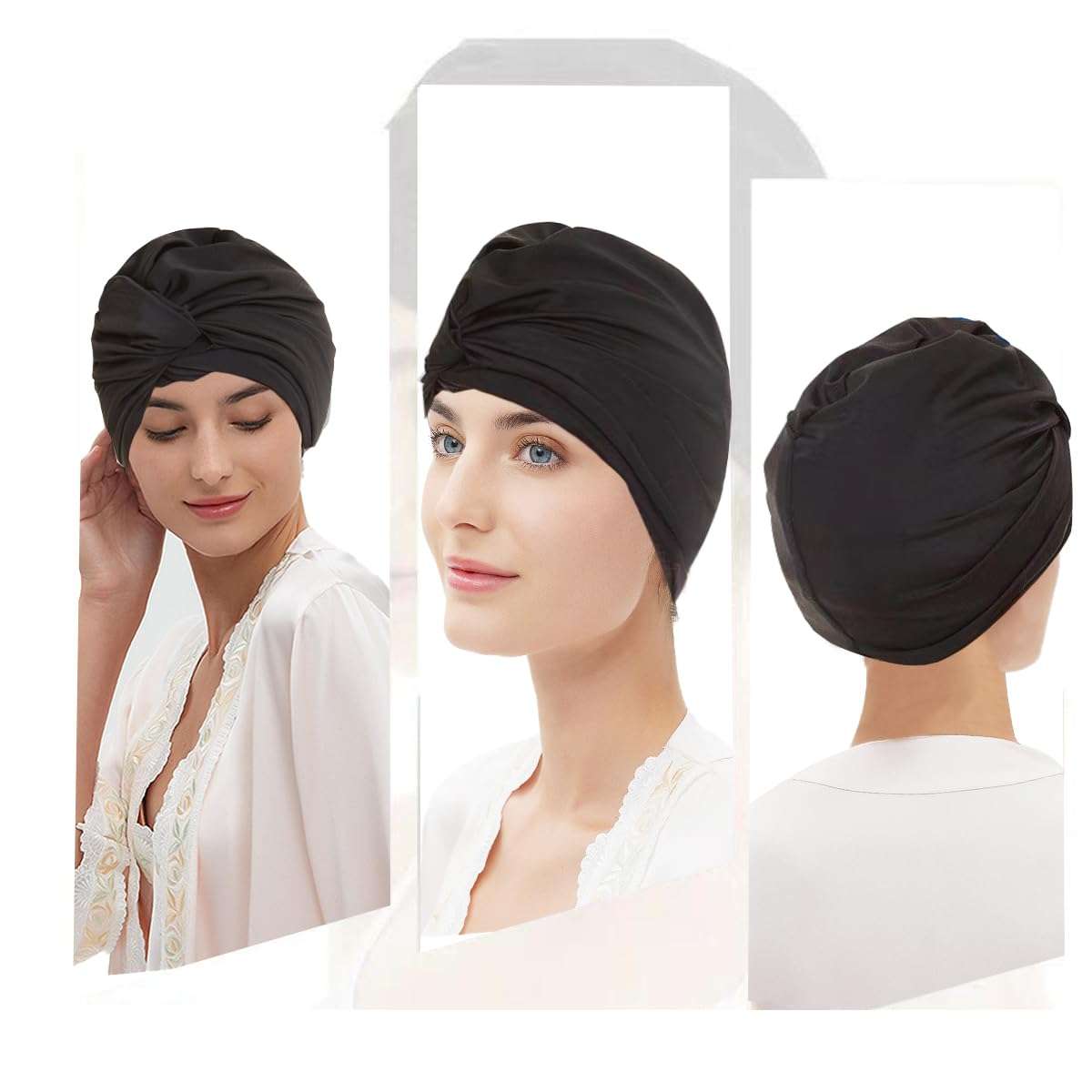 Ewanda store Colorful Pleated Extra Large Nylon Cloth Swim Cap for Women Swimming,Swimming Cap Comfort Hot Spring Bathing Caps for Adult Men Women Long Hair,Dark Blue 6