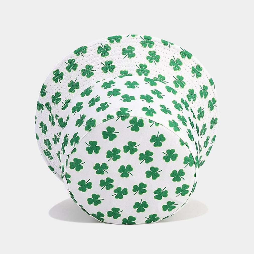 Quanhaigou Shamrock St Patricks Day Party Green Bucket Hats Unisex Summer Travel Beach Fisherman Cap for Men Women Teens (White Leaf Clover) 5