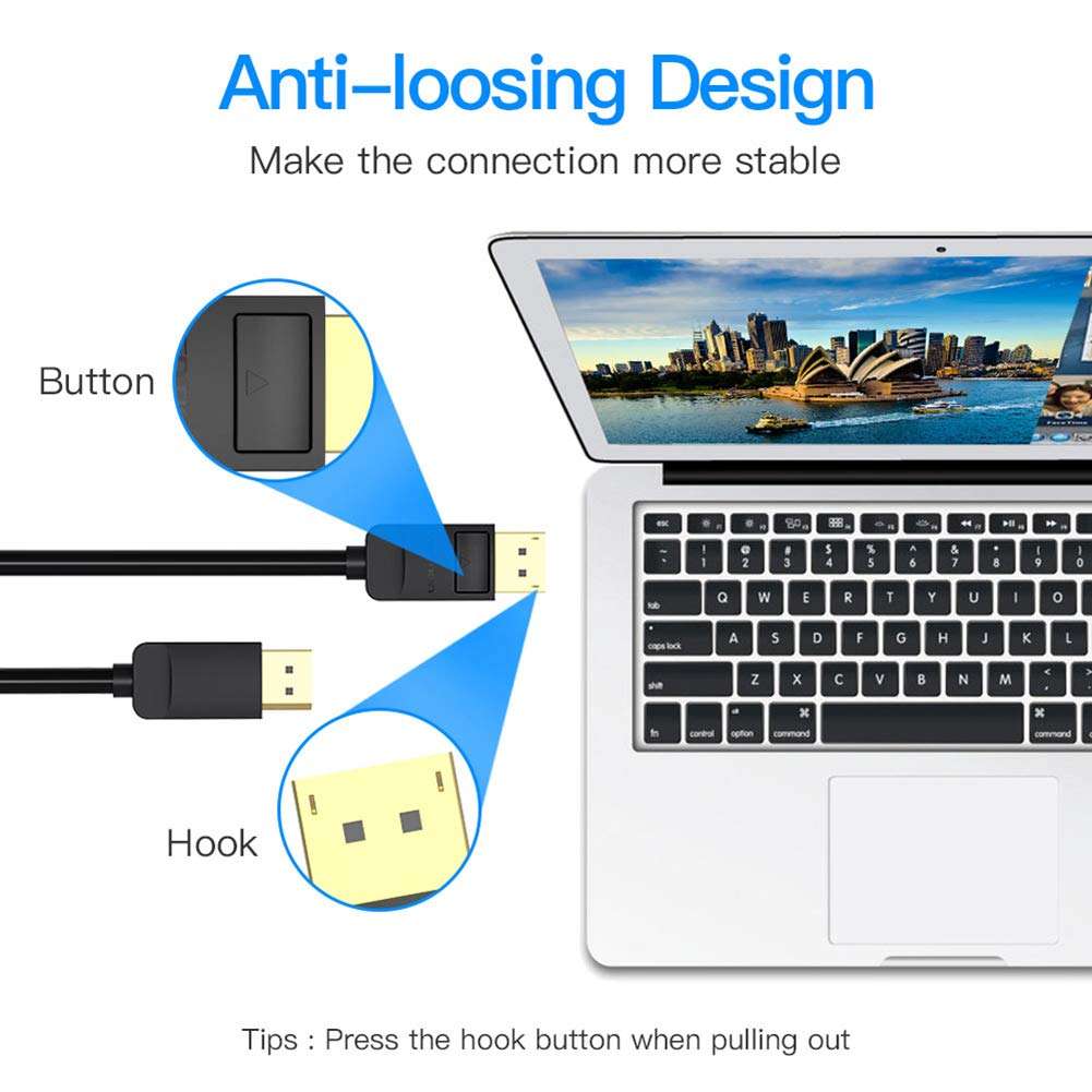 VENTION DisplayPort Cable 1.5m/5ft, DP to DP 1.2 Cable (4K@60Hz, 2K@144Hz) Gold-Plated Interface, 3D DisplayPort Cord Compatible with PC, TV, Monitor, Desktop, Projector 2