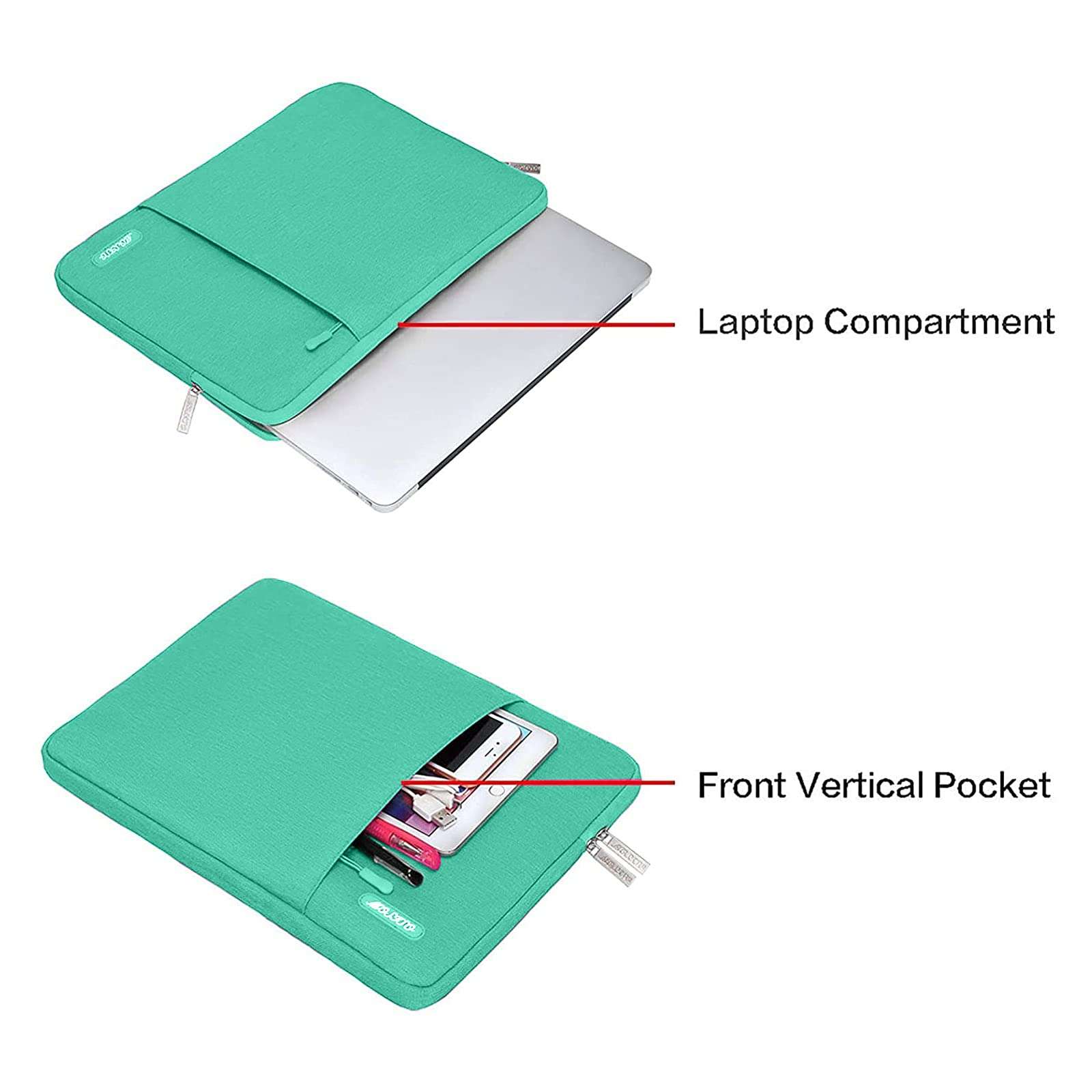 MOSISO Laptop Sleeve Bag Compatible with MacBook Air/Pro, 13-13.3 inch Notebook, Compatible with MacBook Pro 14 inch M4 M3 M2 M1 Chip Pro Max, Polyester Vertical Case with Pocket, Biscay Green 4