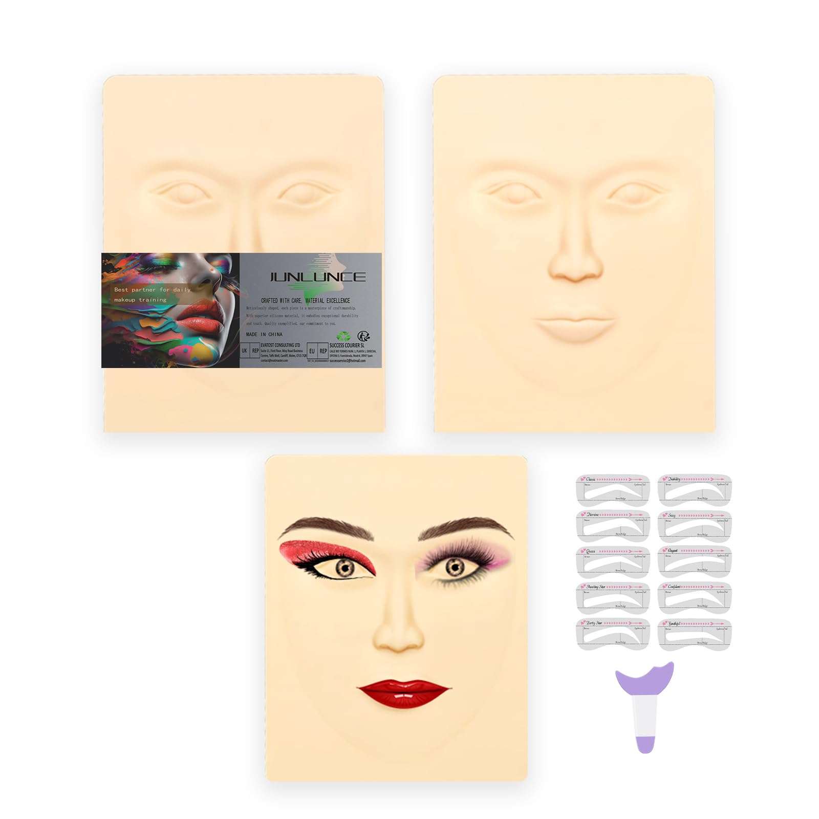 JUNLUNCE Makeup Practice Face - 3D Silicone Head with Realistic Skin, Pro Cosmetic Training Model for Eyebrow/Lip/Foundation, Salon & Home Use (Students/Artists)