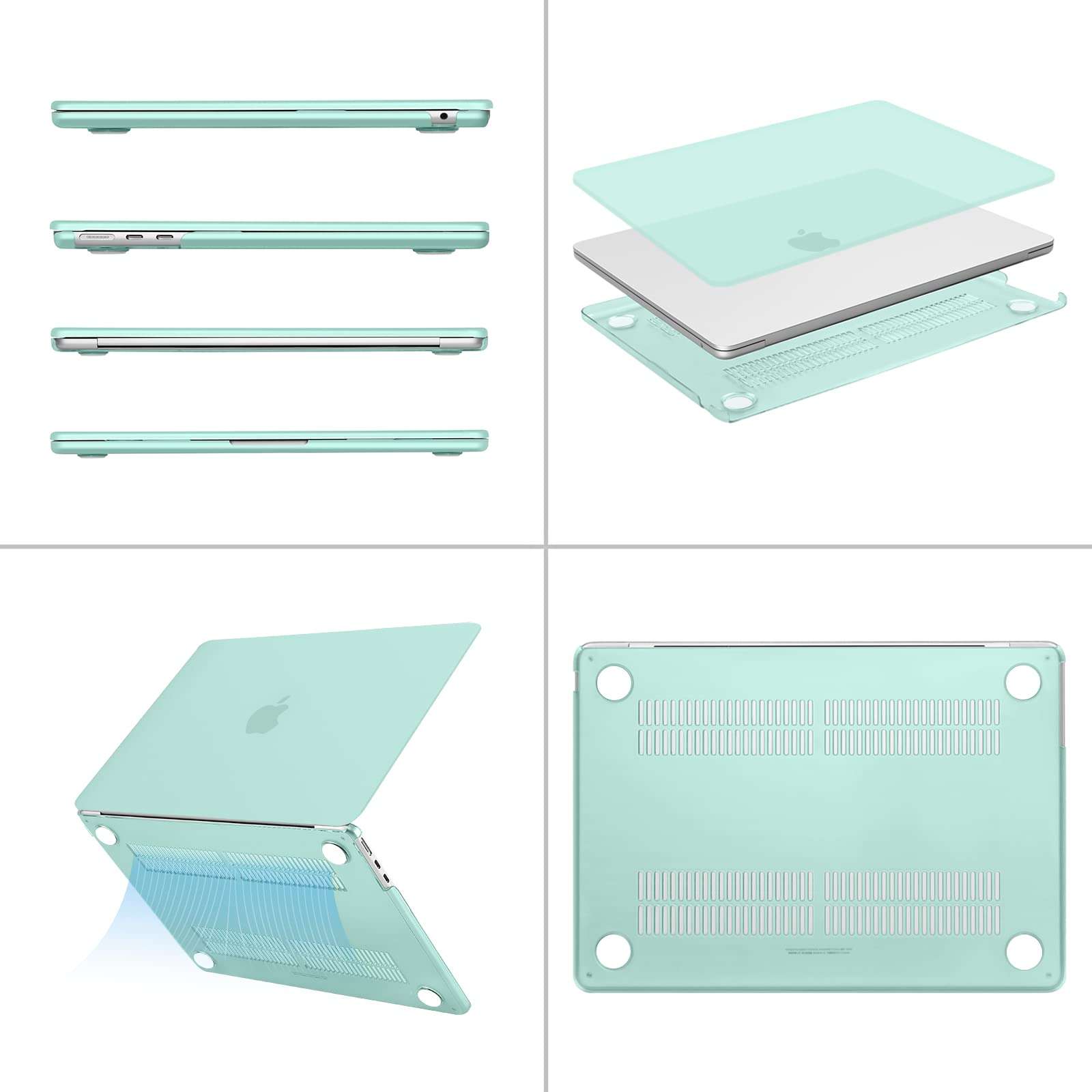 MOSISO Compatible with MacBook Air 13 inch Case 2024 2023 2022 M3 A3113 M2 A2681 Touch ID, Plastic Hard Shell&Keyboard Cover&Screen Film&Type C Adapter&Polyester Horizontal Bag, Mint Green 5