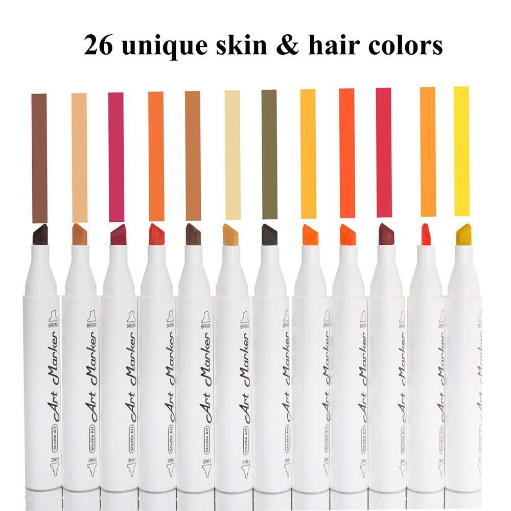 Shuttle Art 26 Colors Skin Tone & Hair Dual Tip Alcohol Based Art Markers, Permanent Marker Pens Double Ended with Fine Bullet and Chisel Point Tips Perfect for Face, Flesh, Manga, Portrait, Sketch 4