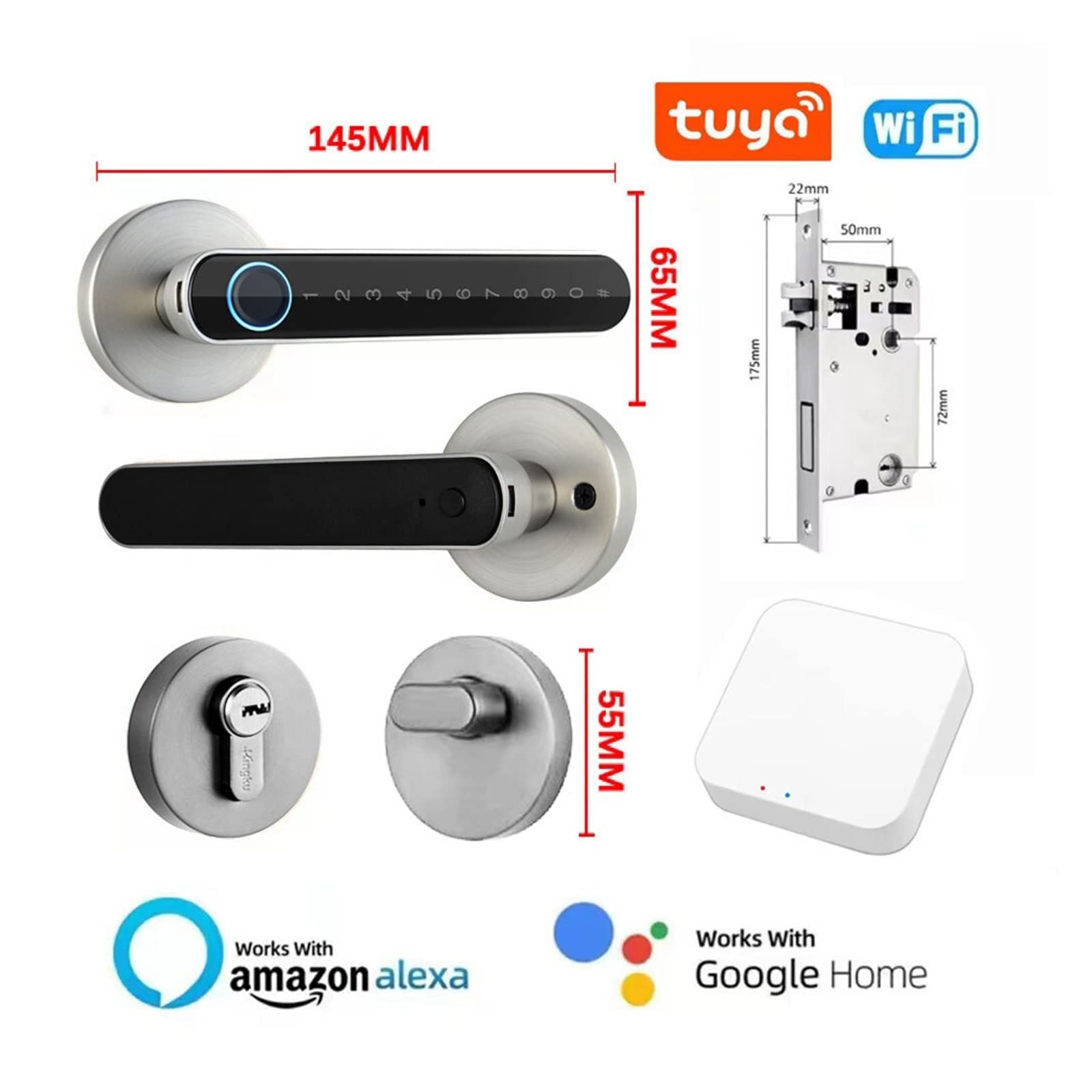 Smart Lock, Combination Lock, Fingerprint Door Lock, Door Lock Code Fingerprint Door Knob Keyless Entry Door Lock with Handle for Home Hotel Office Apartment (Color : 3200black) (3201siliver 01) 3