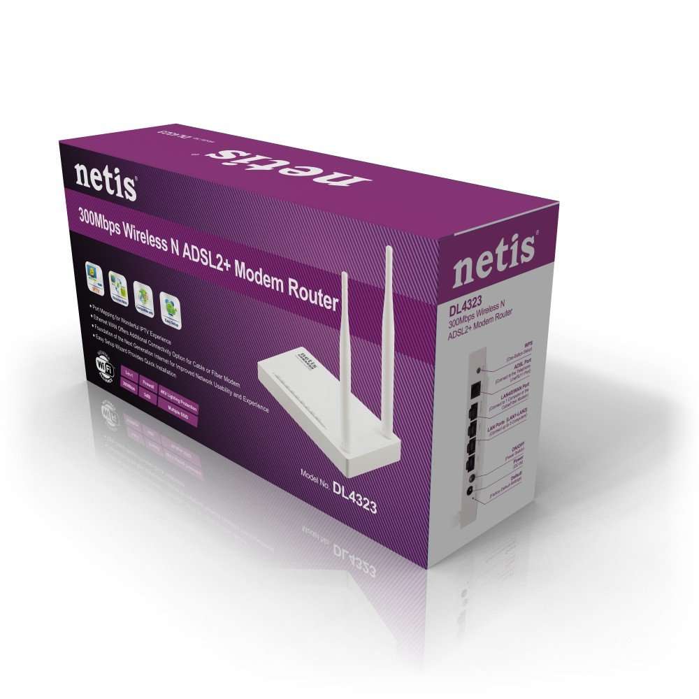 Netis DL4323 300Mbps High-Speed Wireless N ADSL2 and Modem Router Combo | 4-Port NAT Router and Wireless N Access Point with High Gain Antenna