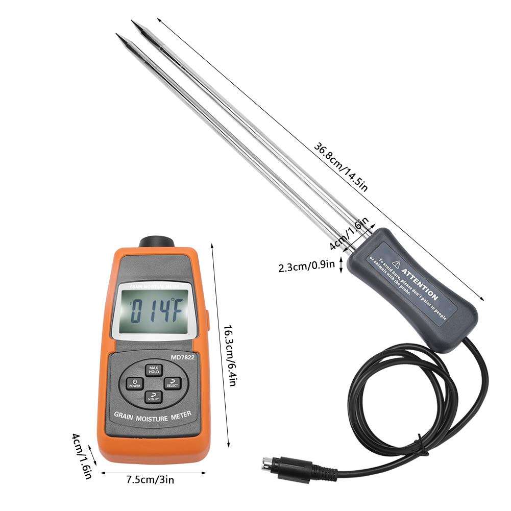 Moisture Meter Tester, MD7822 Digital LCD Screen Grain Moisture Meter Tester Measuring Tool for Wheat Corn Basal Thermometer LCD Grain Tester 2
