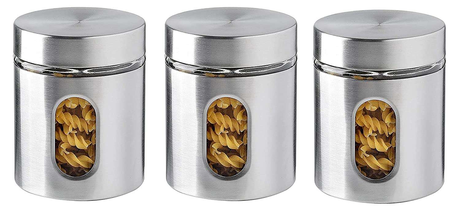 (Pack Of 1) Stainless Steel Plated Glass Kitchen Canister, Airtight Food Storage, Visible Window Seasoning Cereal Container Organizer, Capacity of 350 ml 4