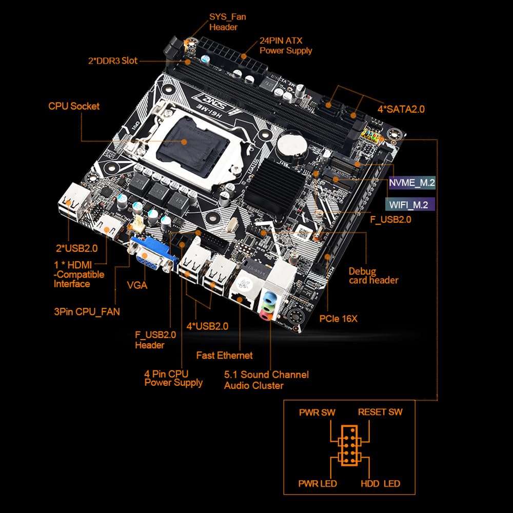 HXBER SZMZ LGA 1155 Desktop Motherboard Home Office Gaming Motherboard PCI-E 16X DDR3 16GB 100M Network Card SATA2.0 10*USB2.0 M.2 NVME VGA HDMI-Compatible 4